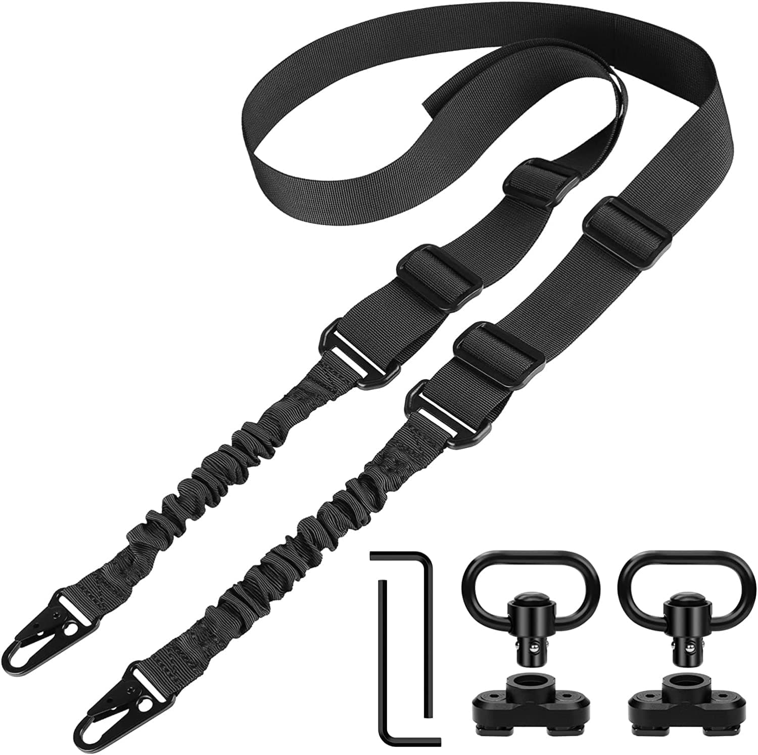 Feyachi L46 Two Points Rifle Sling with M Lock QD Sling Mount, Length Adjustable Gun Sling with Larger Metal Hooks (Black)
