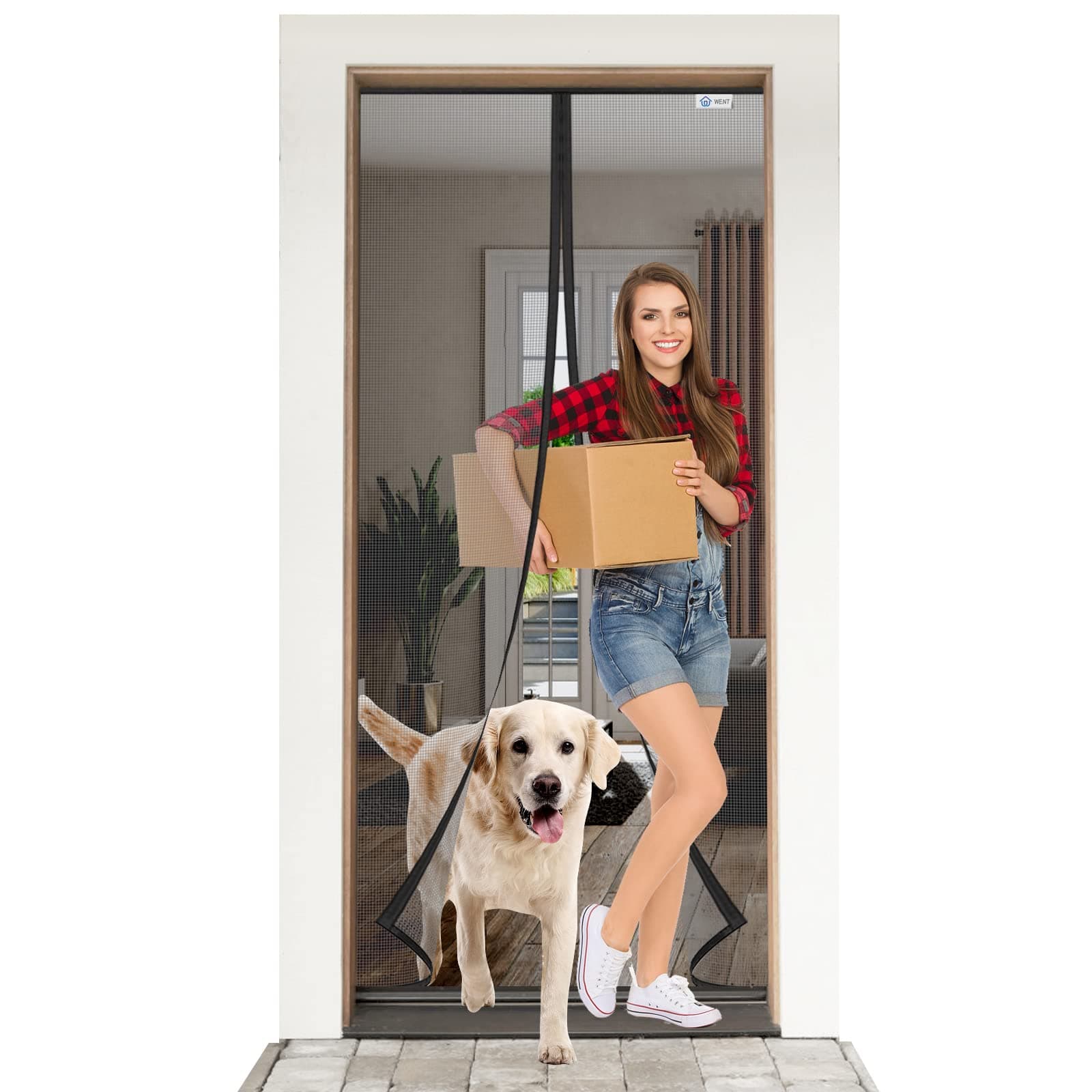 WENT Magnetic Screen Door - 100+ Custom Sizes, No Drill Quick Install, Heavy Duty Mesh for Doors/Patio/Porch/Window, Pet & Kid Friendly, Screen Size 65"x100", Fit Door Size 63"x98"