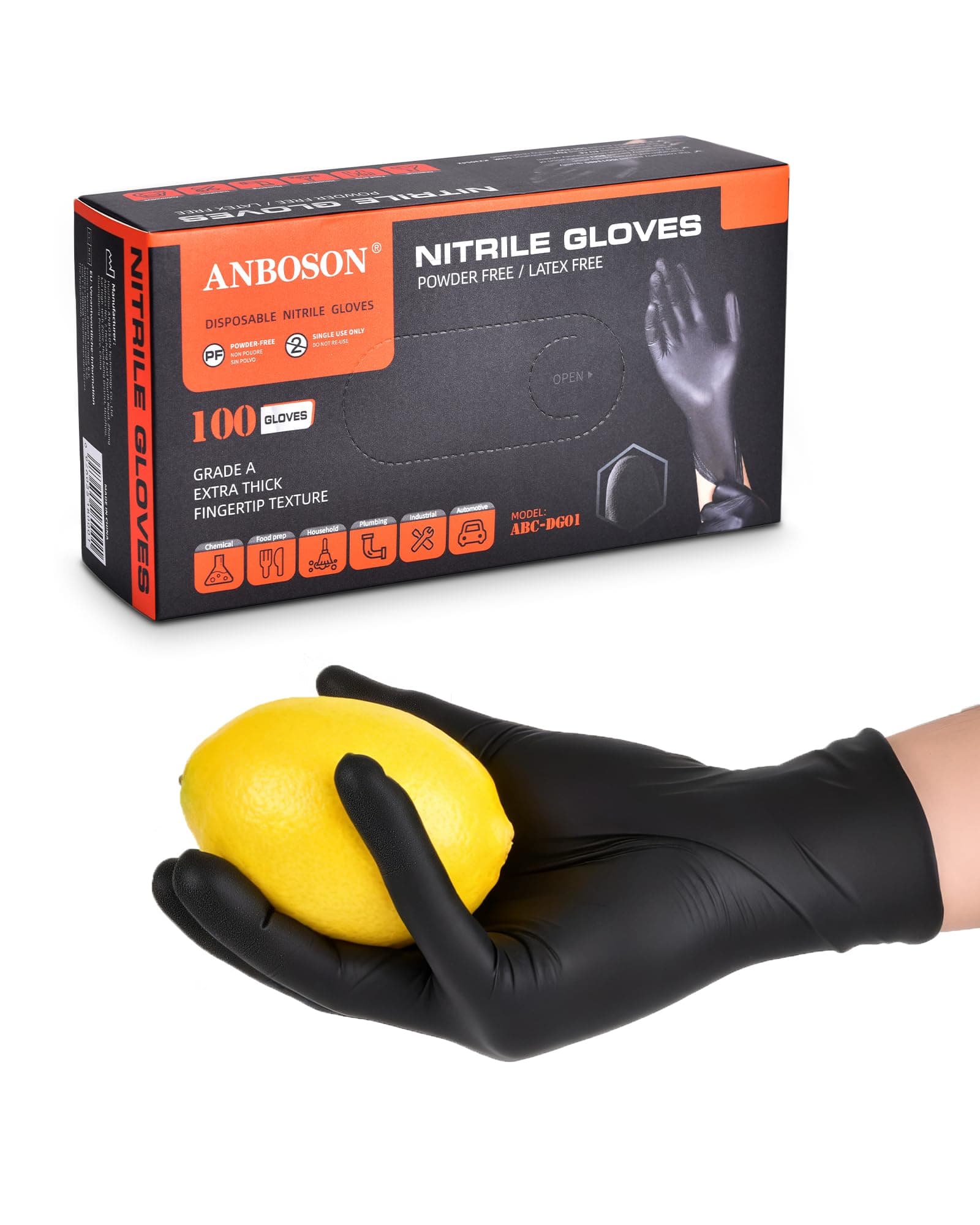 ANBOSON Heavy Duty Nitrile Gloves, 6 mil Disposable Gloves, 100 Ct, XL