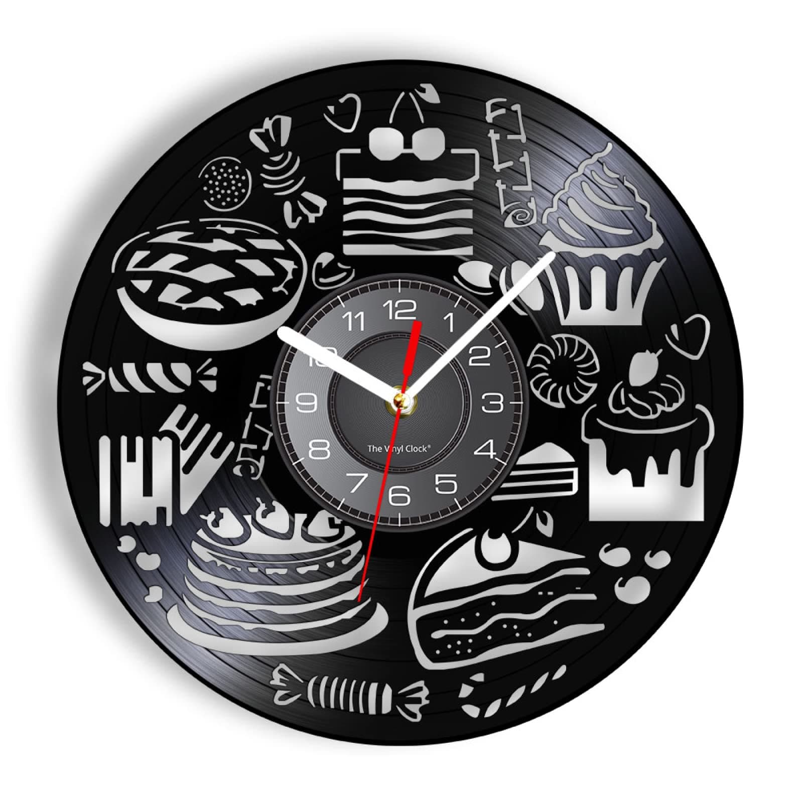 OTKU Vinyl Record Decor Wall Clock - 12 Inch – Silent Bread Sweets Cupcake Battery Operated Wall Vinyl Home Decor Vintage Decoration for Living Room Kitchen Bedroom Bathroom
