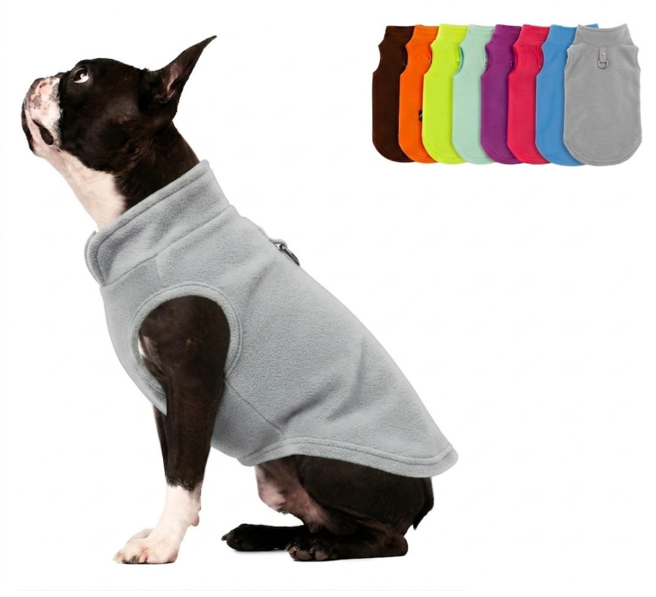 JACKO & CO Dog Fleece Vest Sweater with Leash Ring - Grey XS (2-4 lbs)