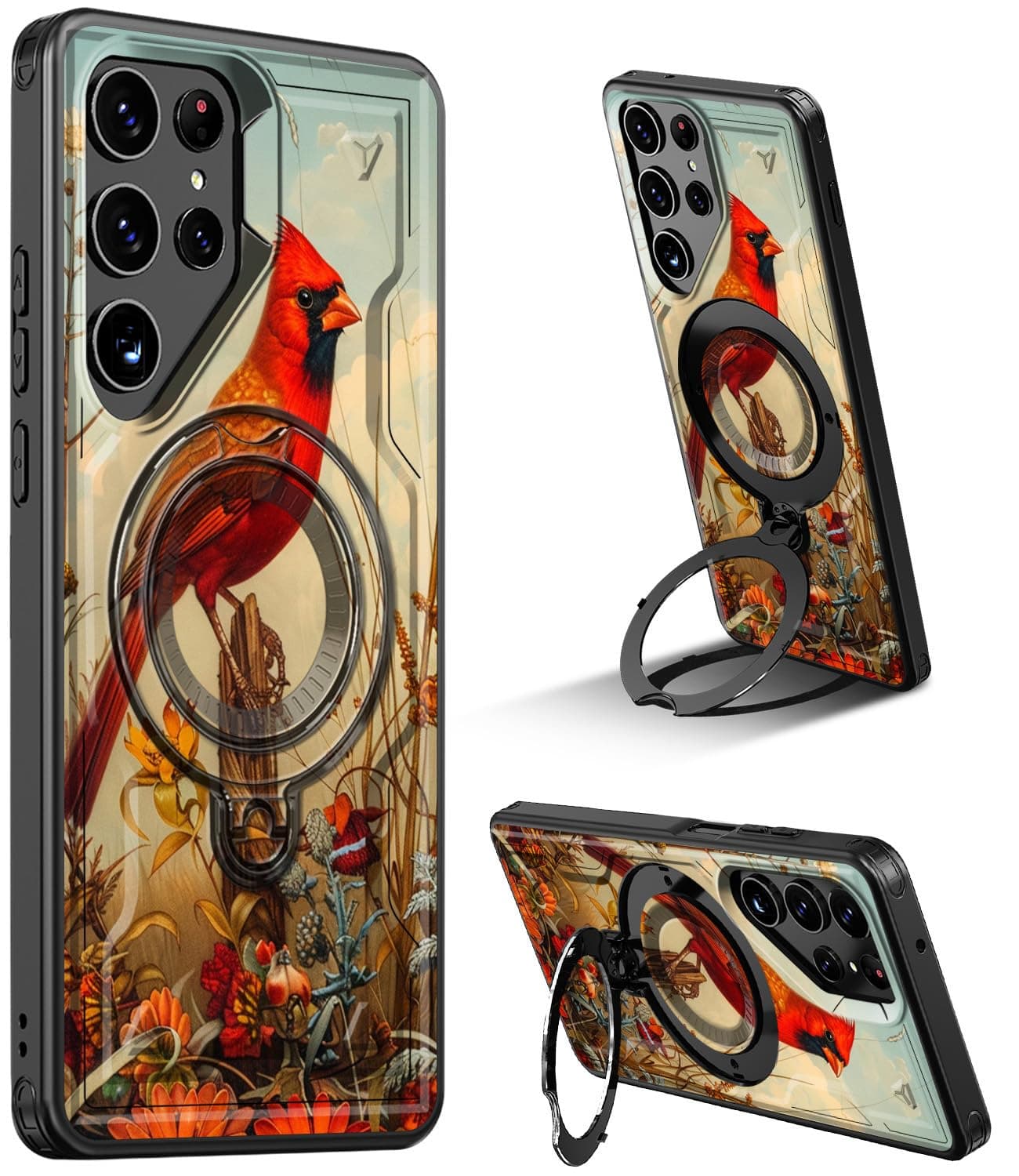 BVCLKJPOI Rugged for Samsung Galaxy S24 Ultra Case with 360°Rotatable Ring Kickstand, Magnetic Car Mount Support, Military-Grade Double Layer Shockproof Full Body Rugged Protective Cover, Red Bird