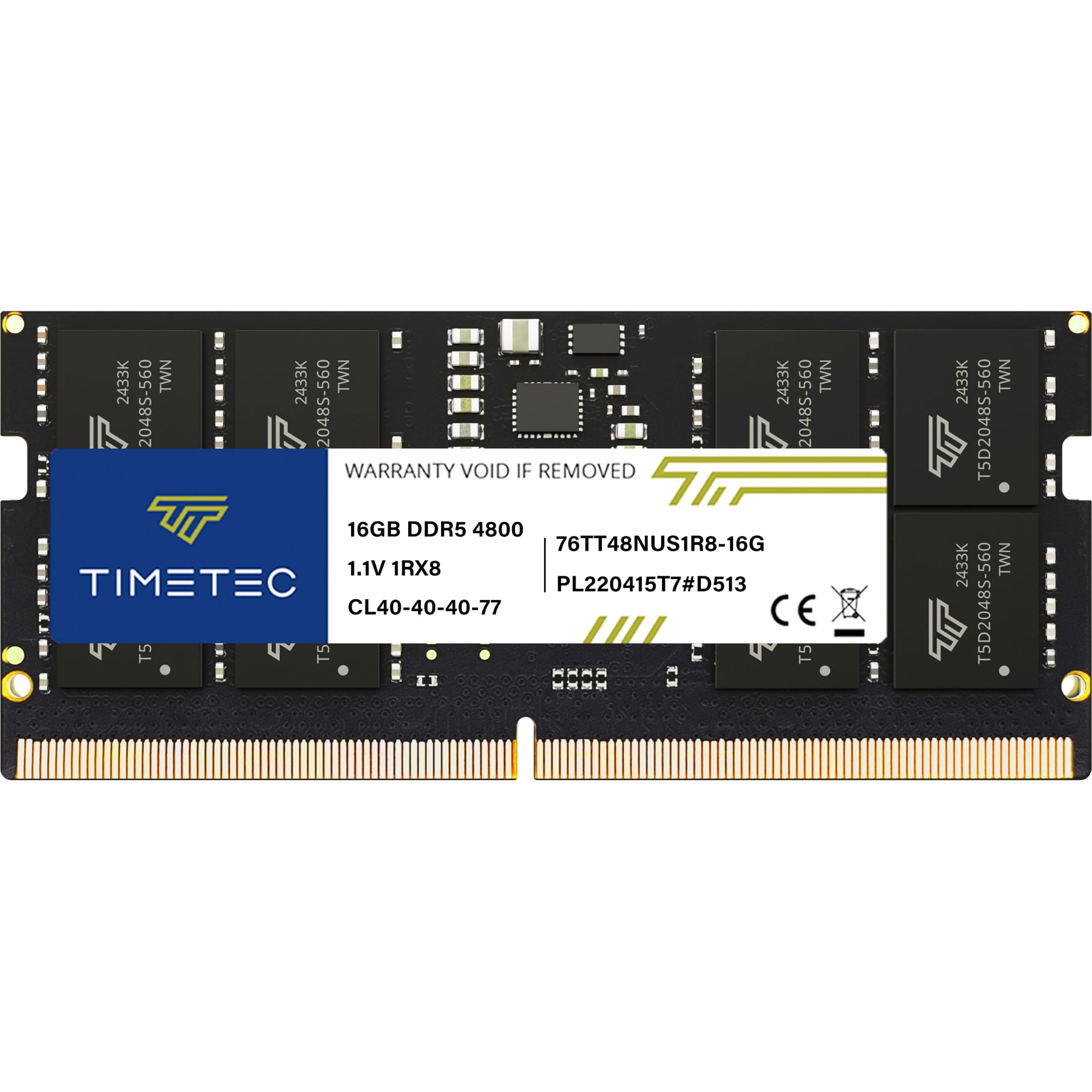Timetec 16GB DDR5 4800MHz PC5-38400 Unbuffered Non-ECC 1.1V CL40 1Rx8 Single Rank 262Pin SODIMM Laptop Memory RAM Module Upgrade (16GB)