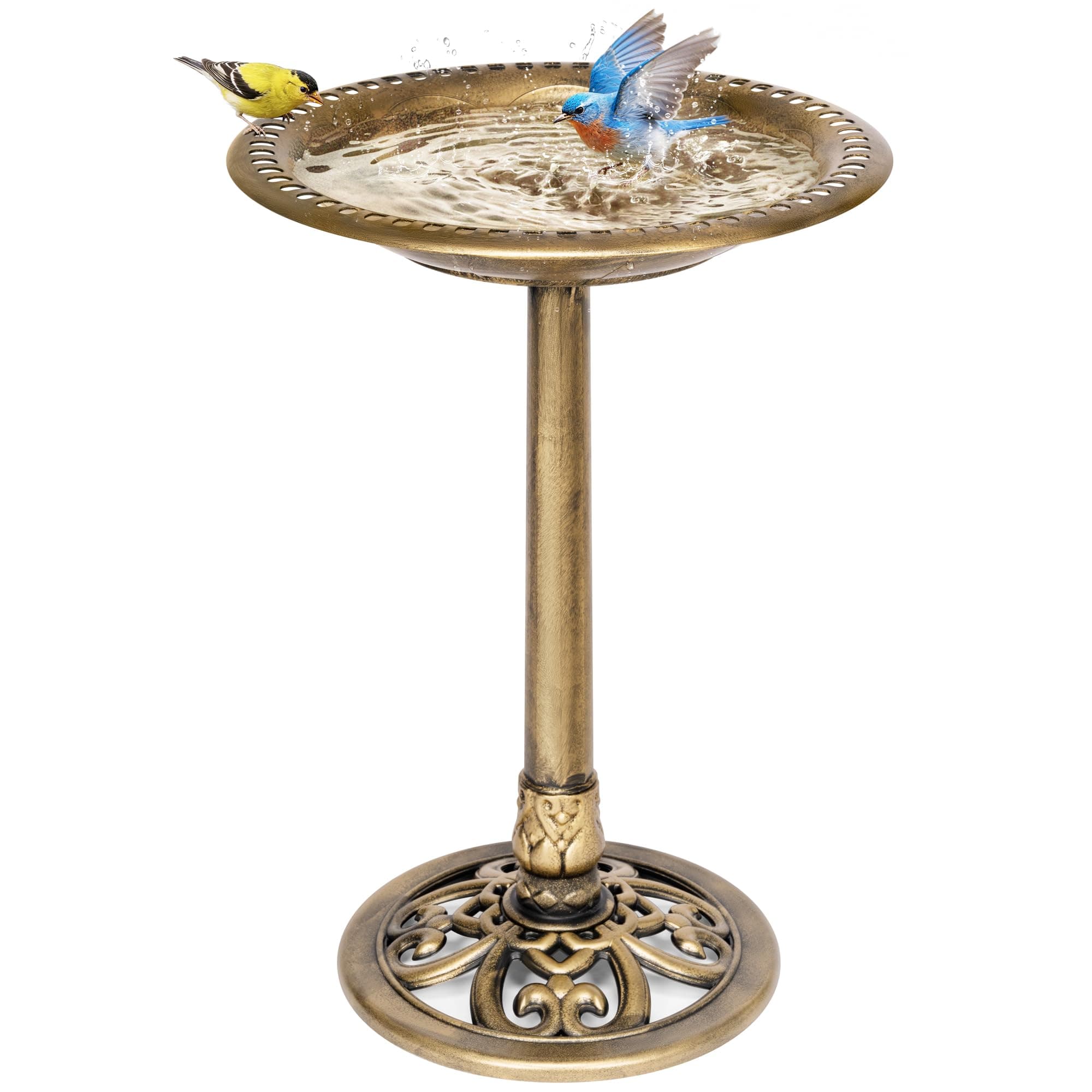 VIVOHOME Bird Bath for Outside, Polyresin, Pedestal, Antique Copper