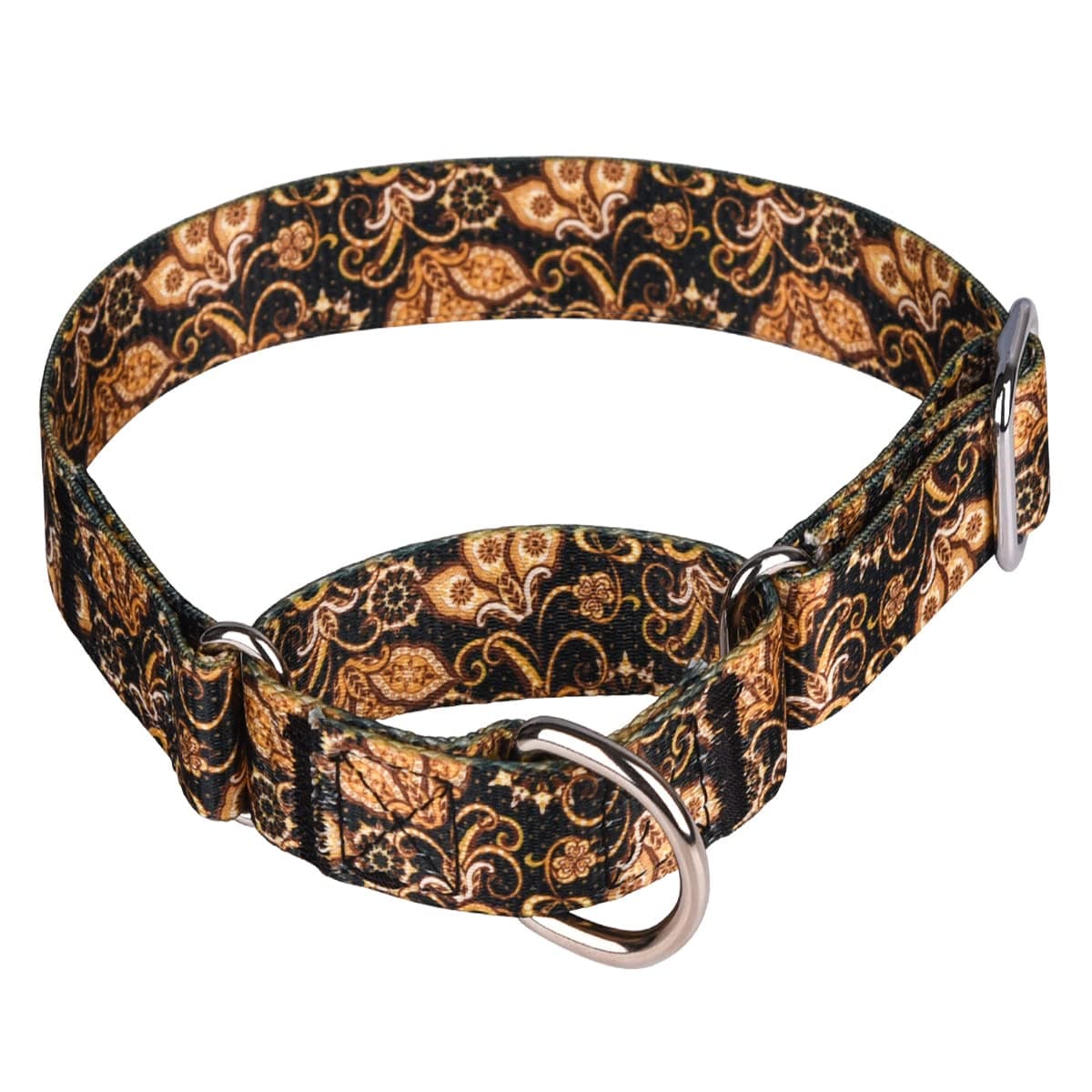 Pimaodog Heavy Duty Nylon Dog Collar, Adjustable Martingale Dog Collar for Walking Training Boy and Girl Dogs Medium Large Dogs (L:45-53CM, Gold)