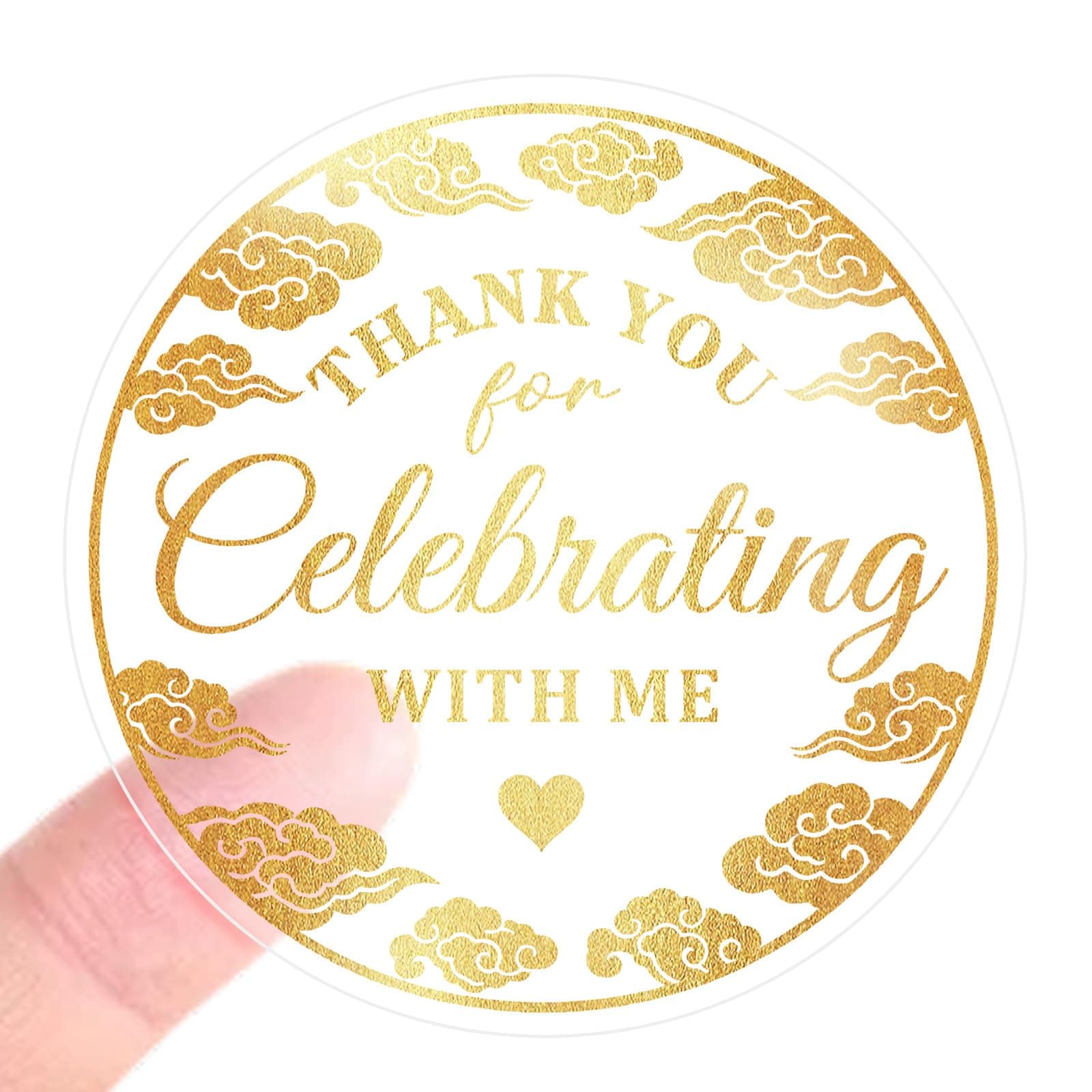 100PCS Thank You for Celebrating with Me Stickers,Gold Party Favor Labels with Elegant Cloud Design Seals for Gift Bags, Dessert Table, Birthday, Baby Shower, Graduation Favors 1.6" (Gold)