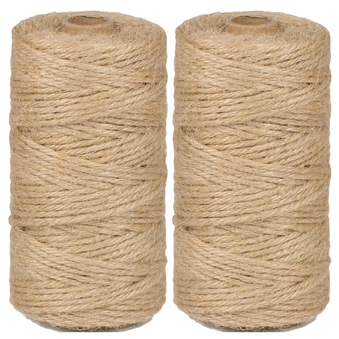 PerkDecor 2Pack 3mm Natural Jute Twine String 656 Feet Long Twine String for Crafting Gardening Gift Wrapping Macrame DIY Home Decor (Brown-328Feet/Roll)