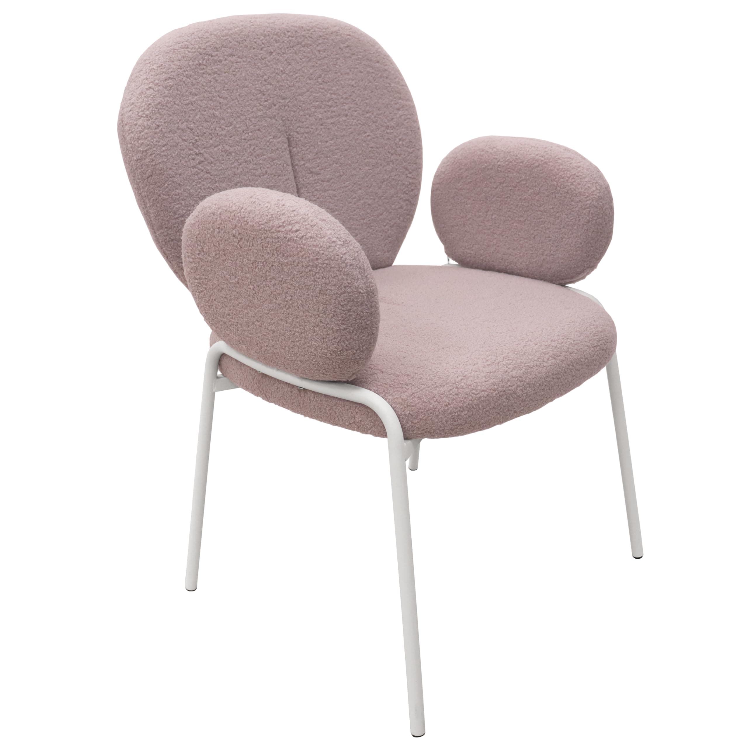 LeisureMod Celestial Modern Boucle Chair Upholstered Seat and Back with Arms and White Iron Frame for Kitchen and Dining Room, Grey
