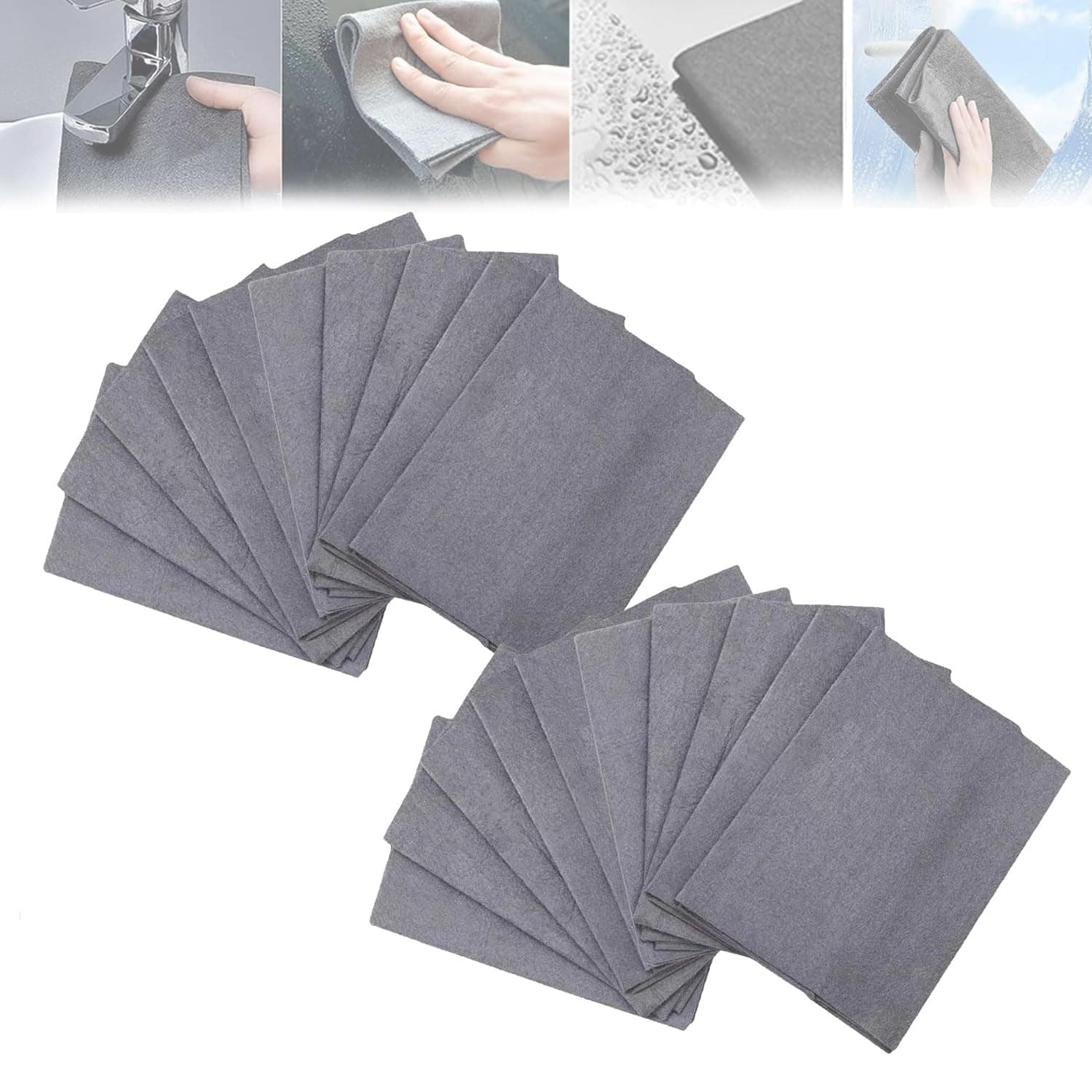 Non-Woven - Super Absorbent 11.8" x 11.8" Lint-Free Cleaner, Thickened Magic Cleaning Cloth, Reuseable Streak Free Microfiber Cloth for Glass, Cars, Kitchen (Gray,20)