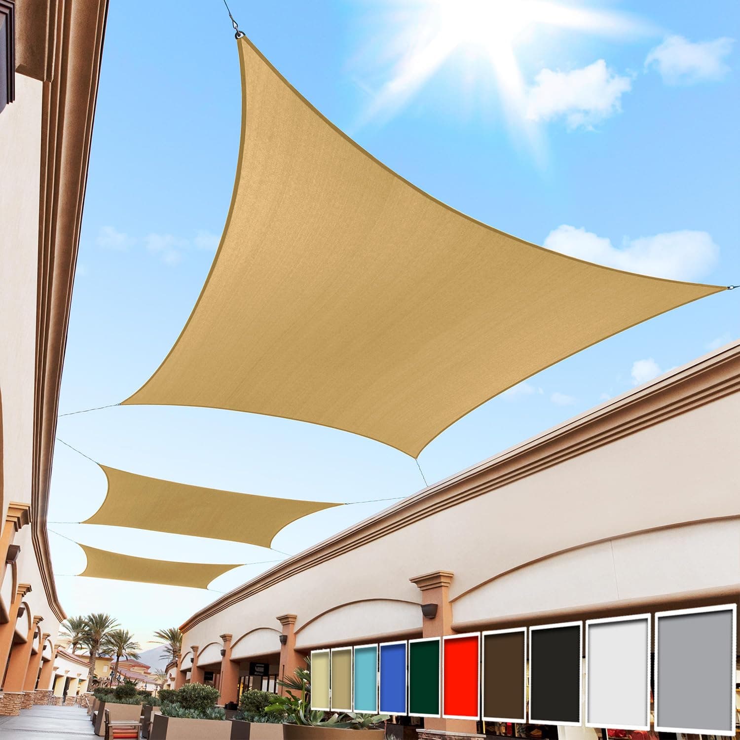 Royal Shade 8' x 8' Sand Beige Rectangle Square Sun Shade Sail Order to Make RTAPS16 Canopy, UPF50+ 95% UV Blockage, 200GSM Commercial Standard Heavy Duty, 3 Years Warranty (We Make Custom Size)