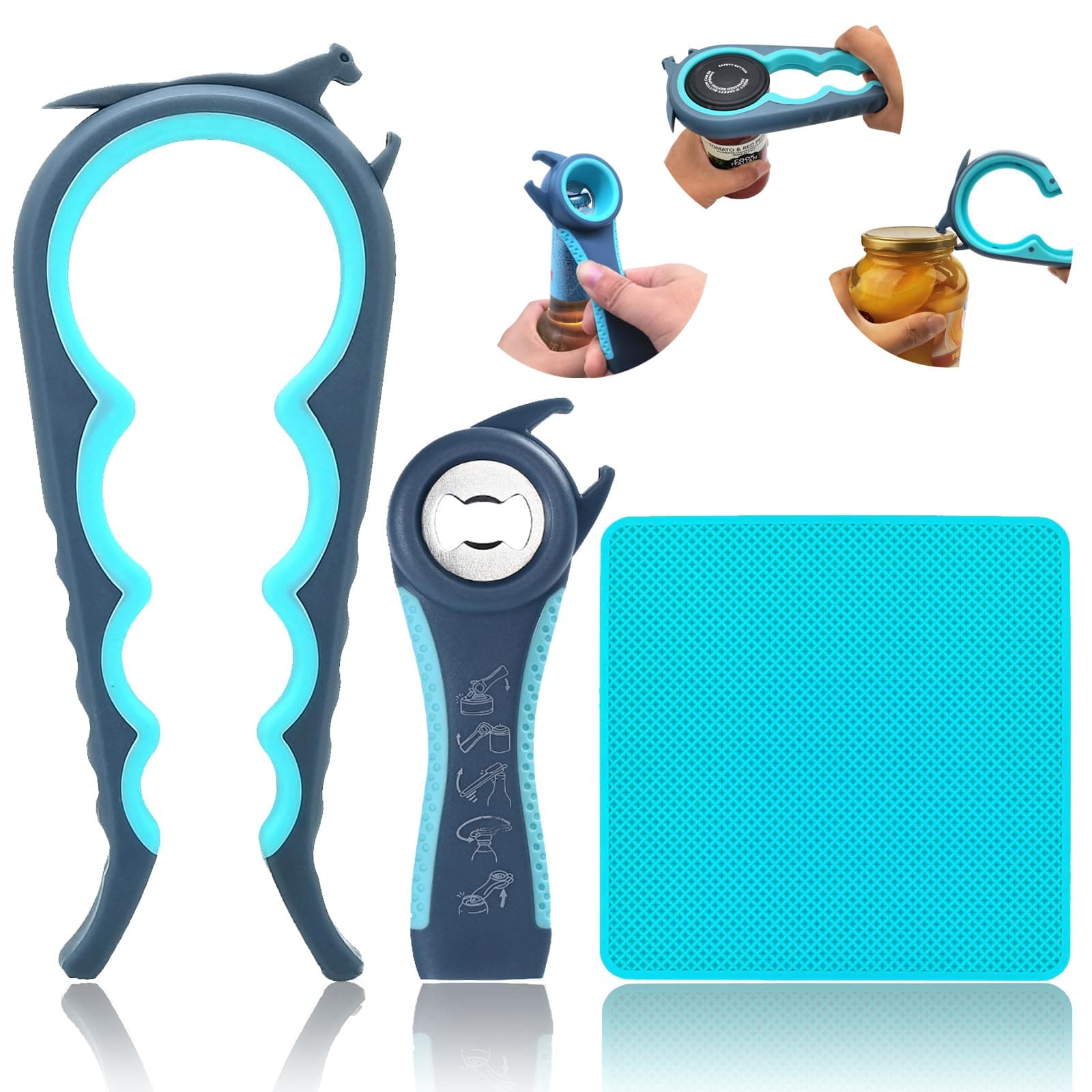 Jar Opener for Weak Hands, 5 in 1 Bottle Opener for Seniors with arthritis
