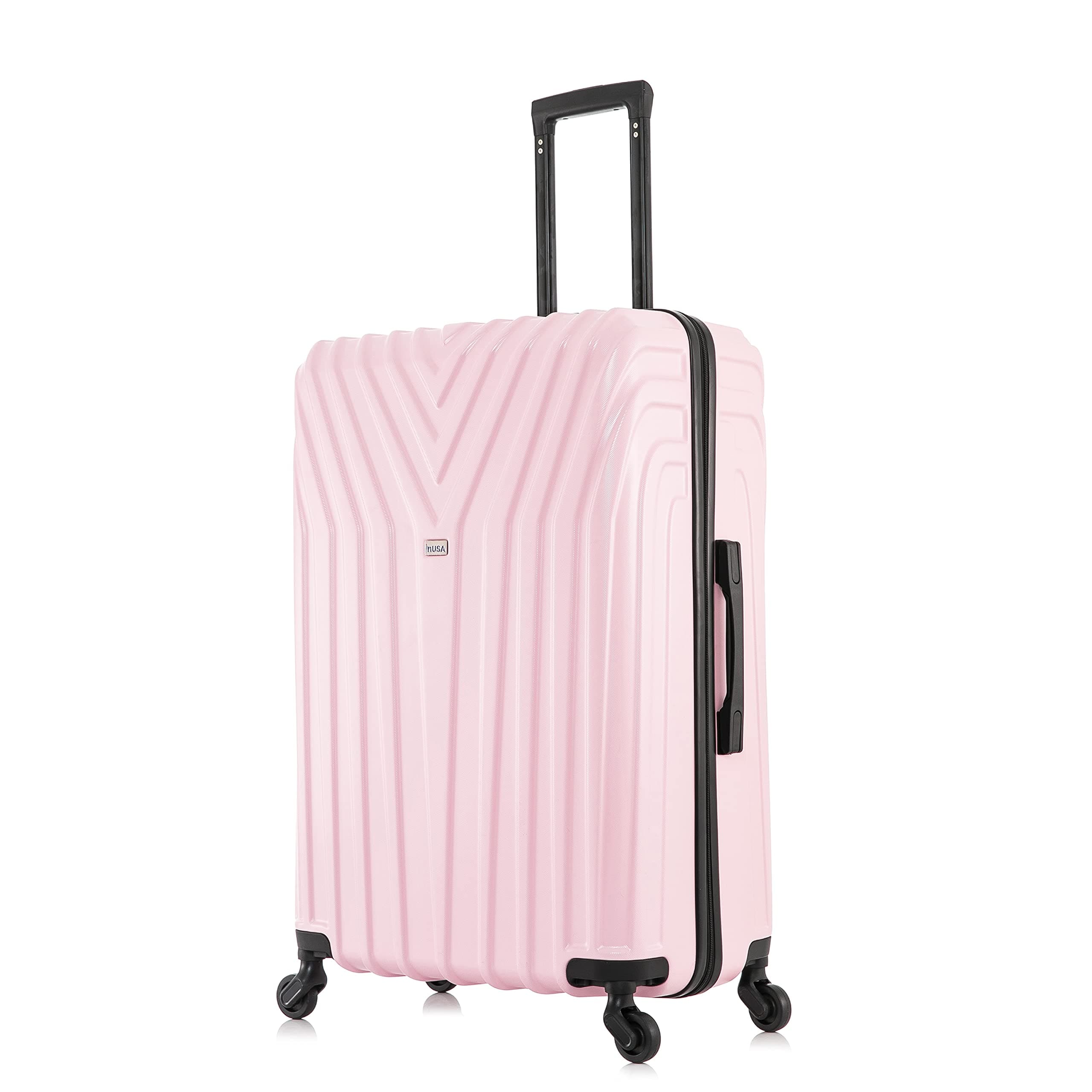 InUSA Vasty Lightweight Hardside Spinner Luggage with Ergonomic Handles, Travel Suitcase with Four Spinner Wheels and Studs, Pink, 24 Inch, Vasty