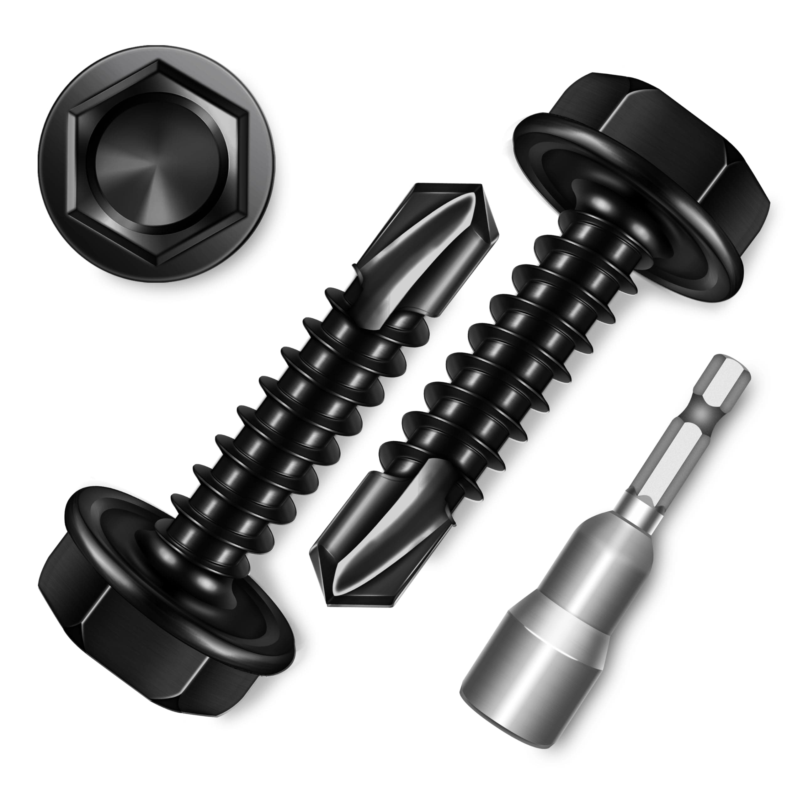 EASTPUK 100Pcs #8 x 3/4" Sheet Metal Screws, 410 Stainless Steel Self Drilling Hex Head Black Self Tapping Screws for Metal with Drill Bit
