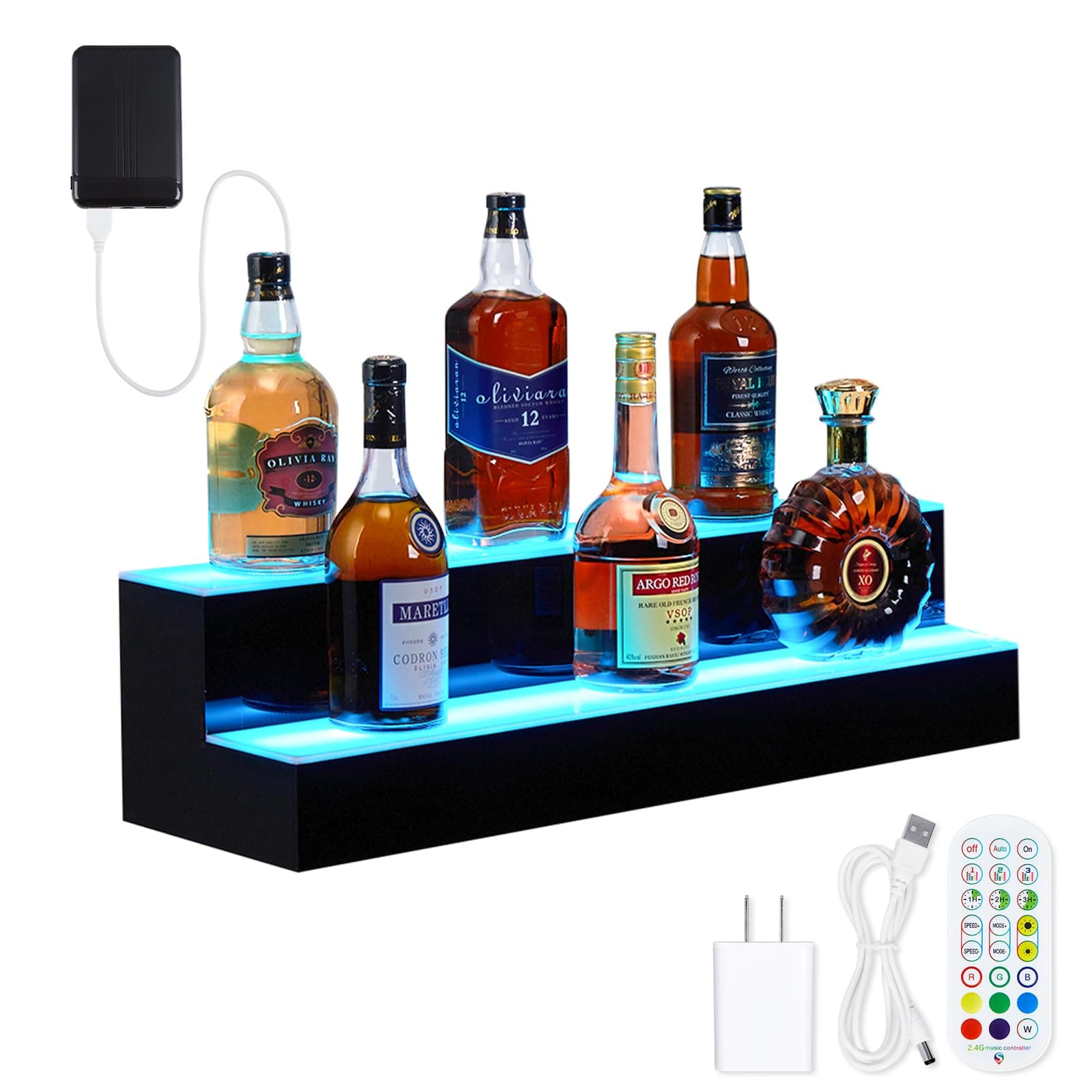 Acekool 2 Tier Liquor Bottle Display Shelf, 40 Inch Bottle Display Shelf Bar Shelves with Remote & App Control, 4 Modes, 16 Colors, Acrylic Display Shelf for Home Commercial Bar Party Accessories