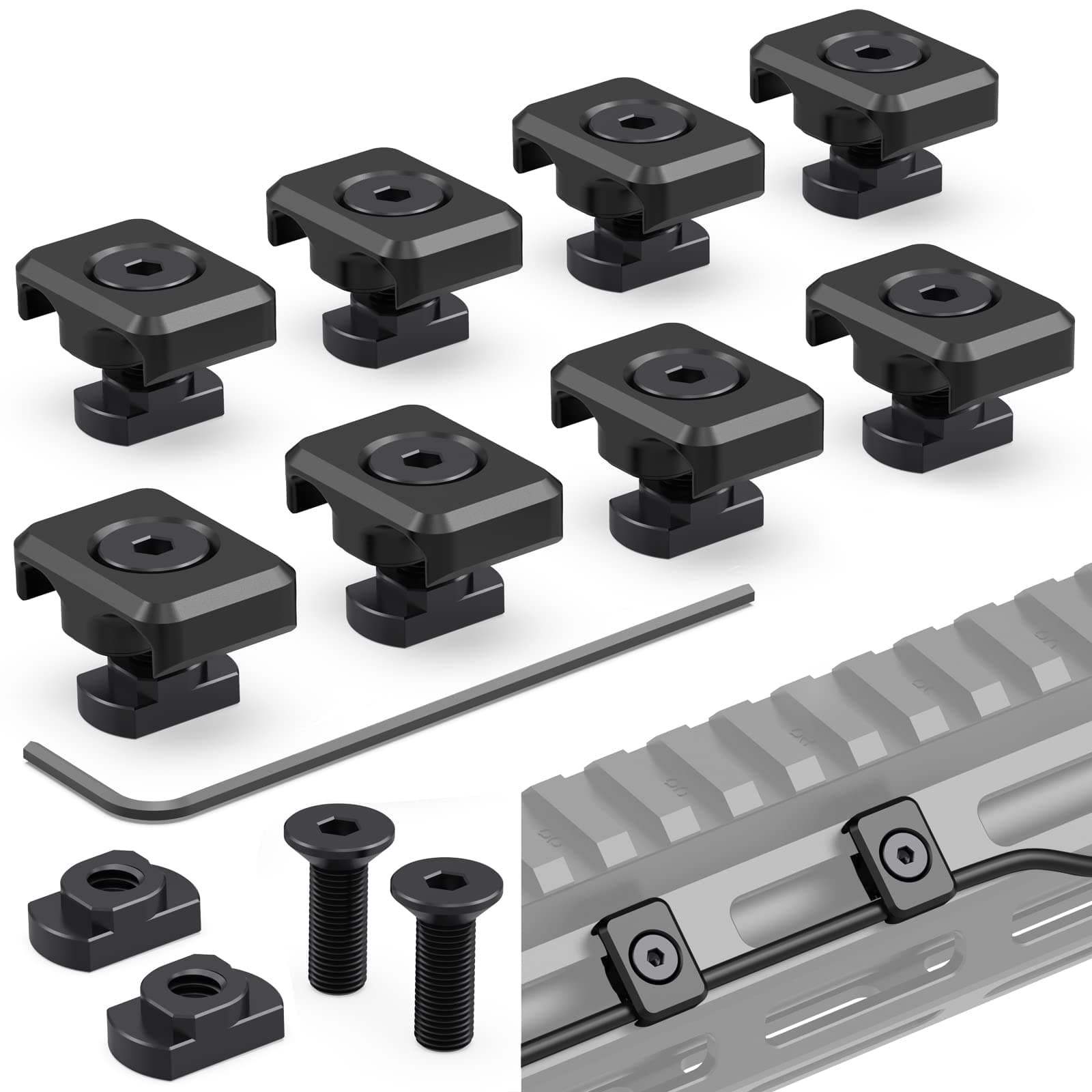 Guardtier CGM909 Pressure Switch Cable Guides Compatible with M-LOK System, Flashlight Laser Wire Management Clips 8 Pack - Black (Black)
