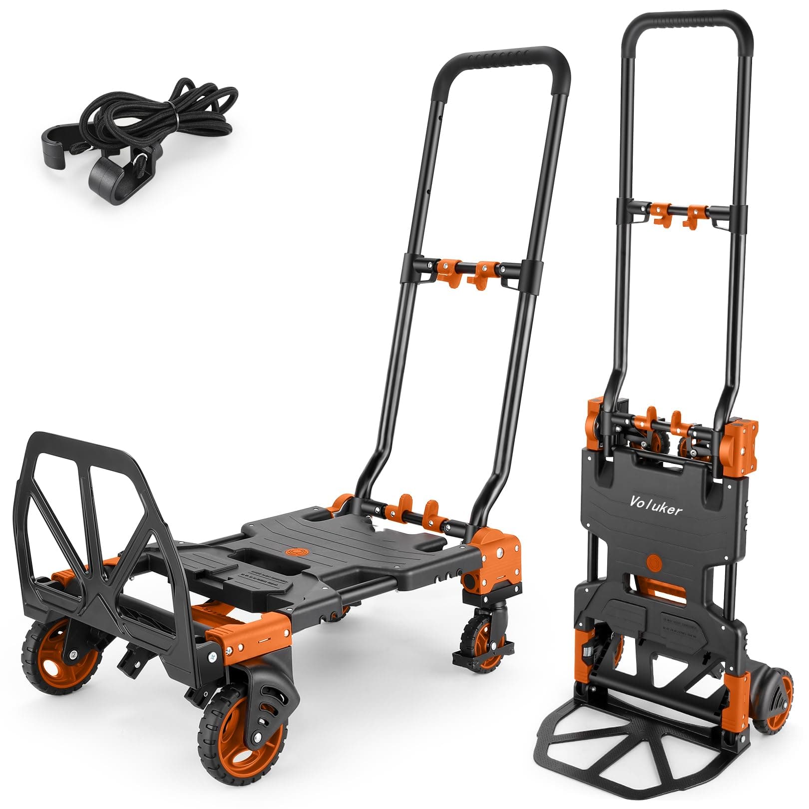 2-in-1 Foldable Hand Truck Dolly,330lb Cart Retractable,4 & 2 Wheel,Orange