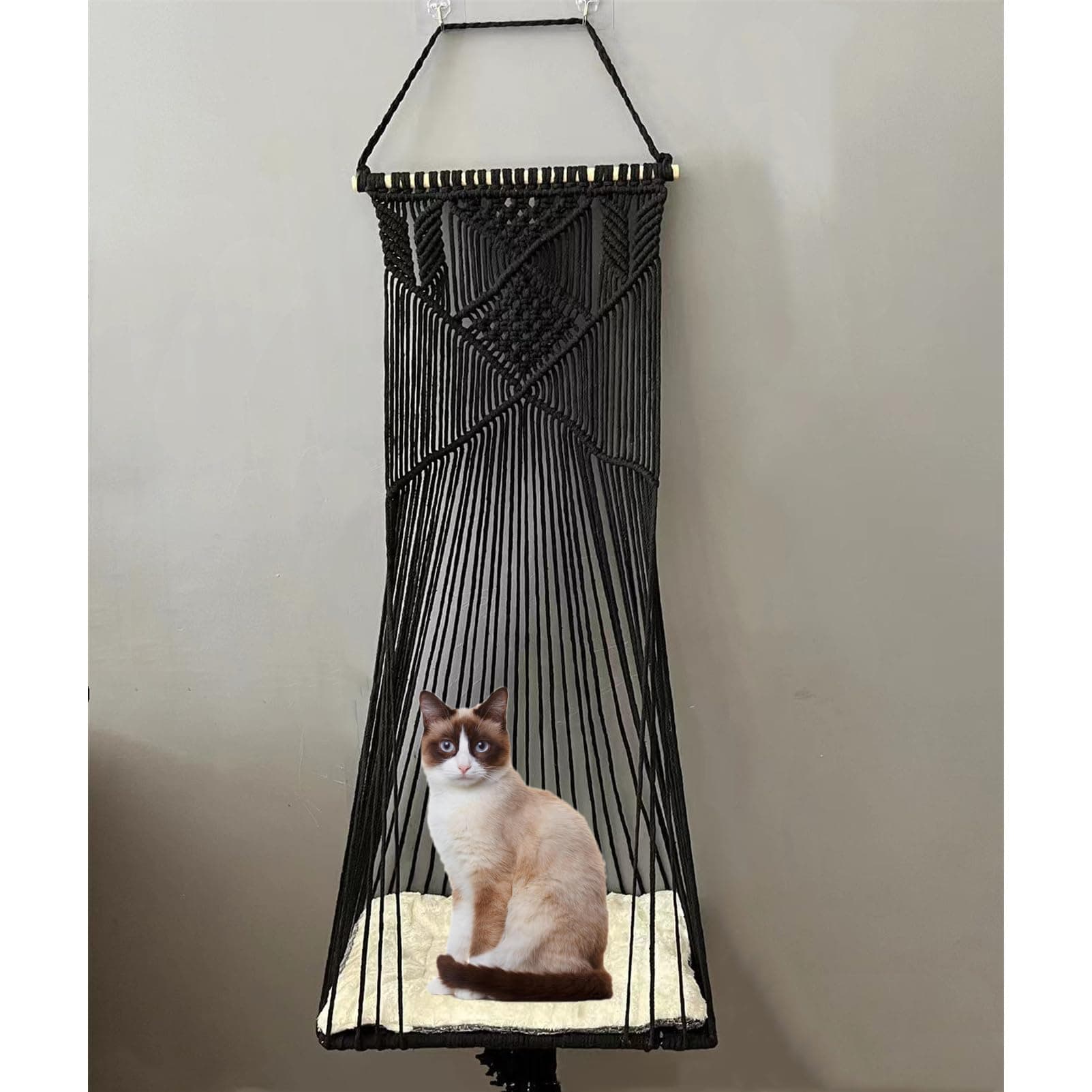 Sdjazl Macrame Cat Hammock Hanging Cat Swing Bed, Black