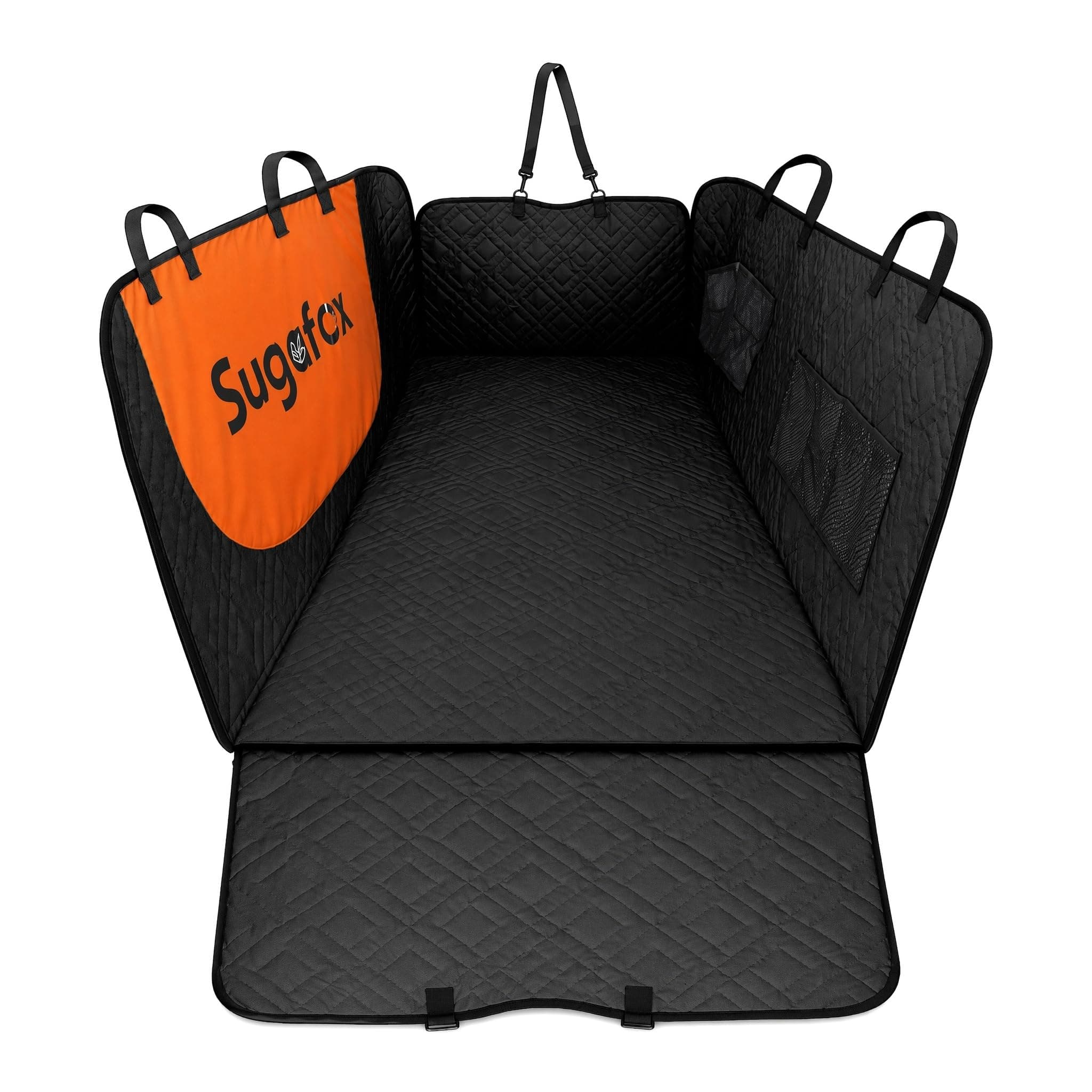 SugarFox Dog Car Seat Cover for Back Seat Holds 400lbs, Durable Hard Bottom Extender Dogs Hammock for Car, Waterproof Pet Back Seat Cover in Car, SUV, Truck (Black-L)
