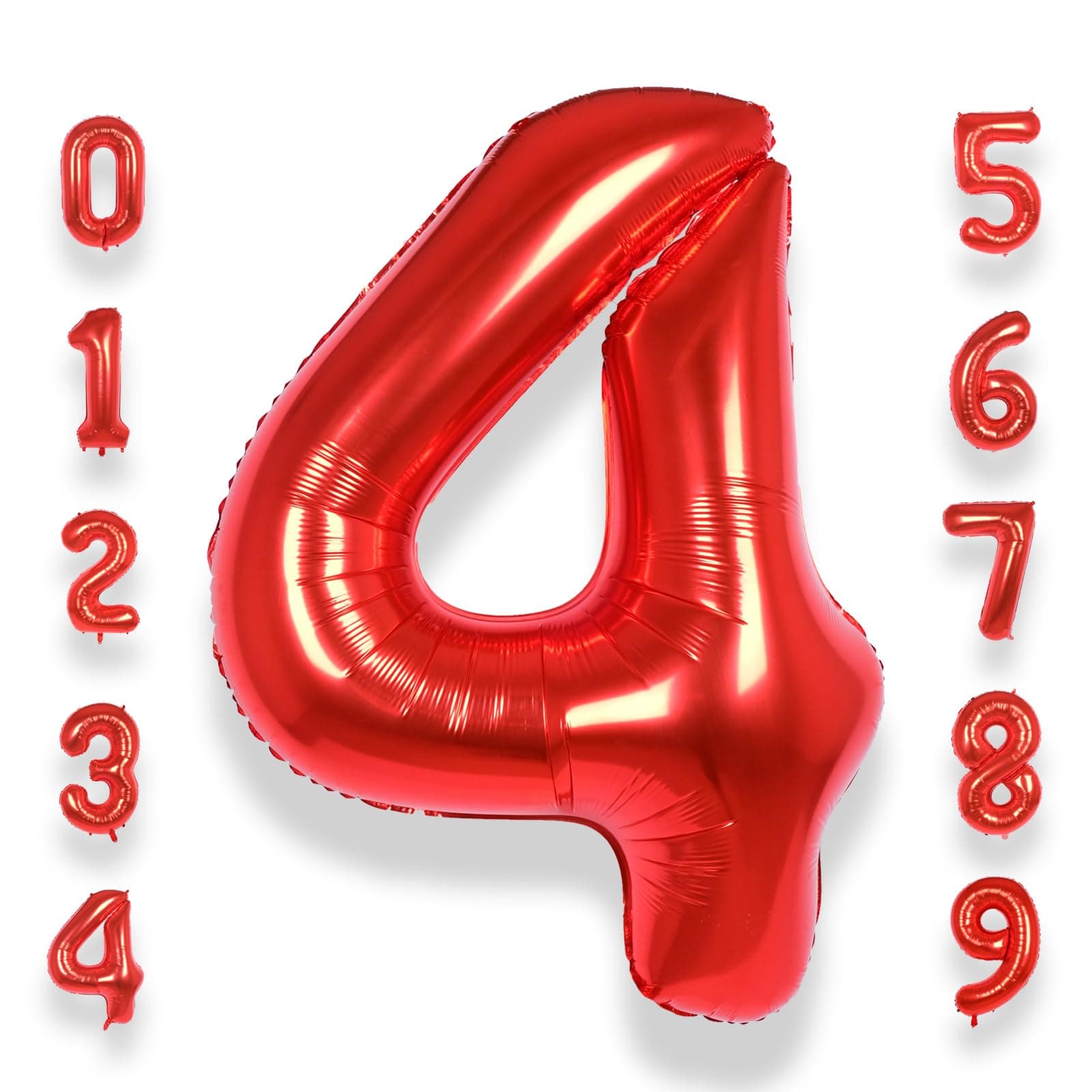 AULE 40 Inch Red 4 Balloon Number Foil 0-9 Birthday Big Numbers