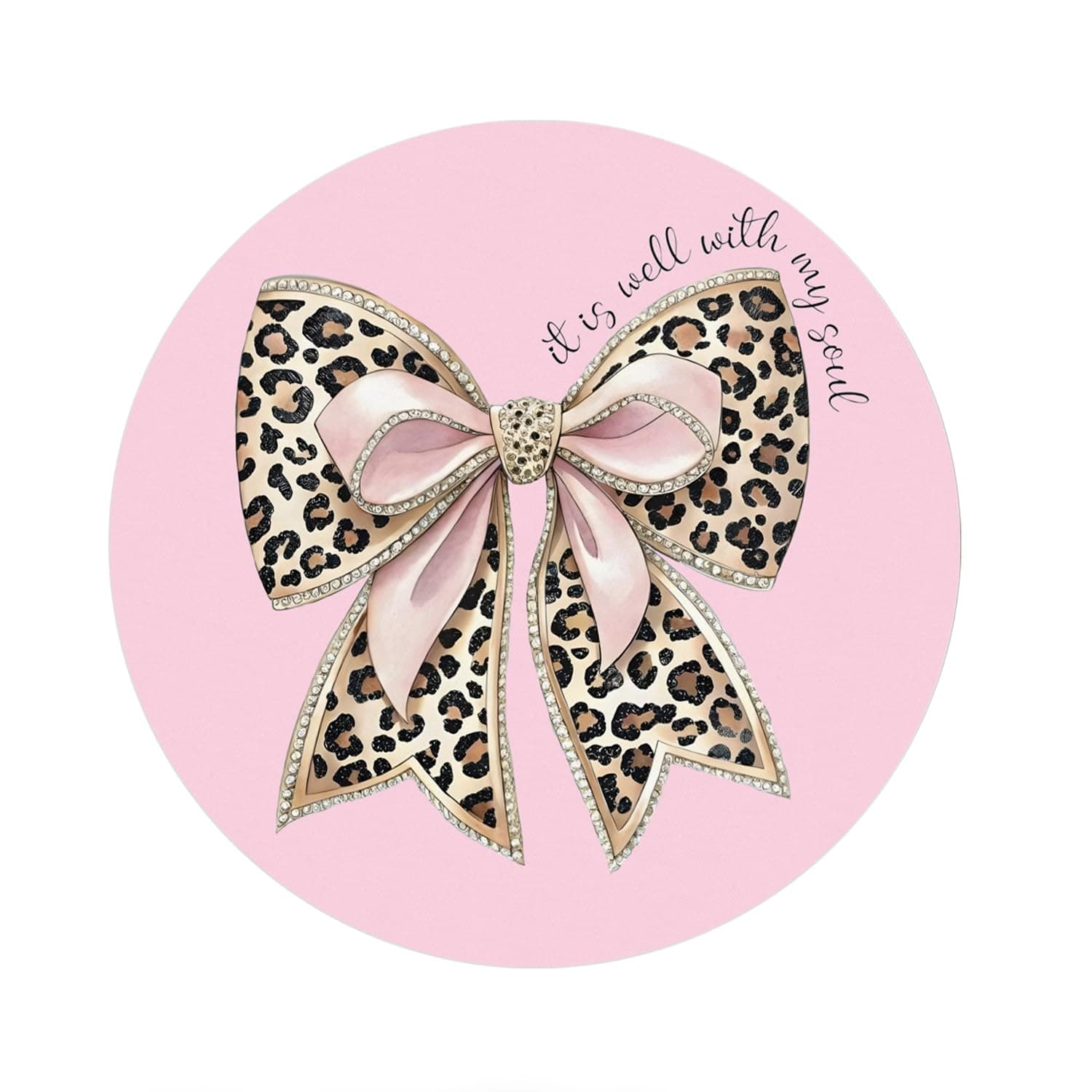 NaZaUK Pink Bow Glam Leopard Mouse Pad for Desk, Trendy Funky Cheetah Pink Mousepad for Office Dorm Computer Laptop Gaming,Small Round Mouse Pads for Desk, Leopard Print Gifts for Women 8.7x8.7 Inch