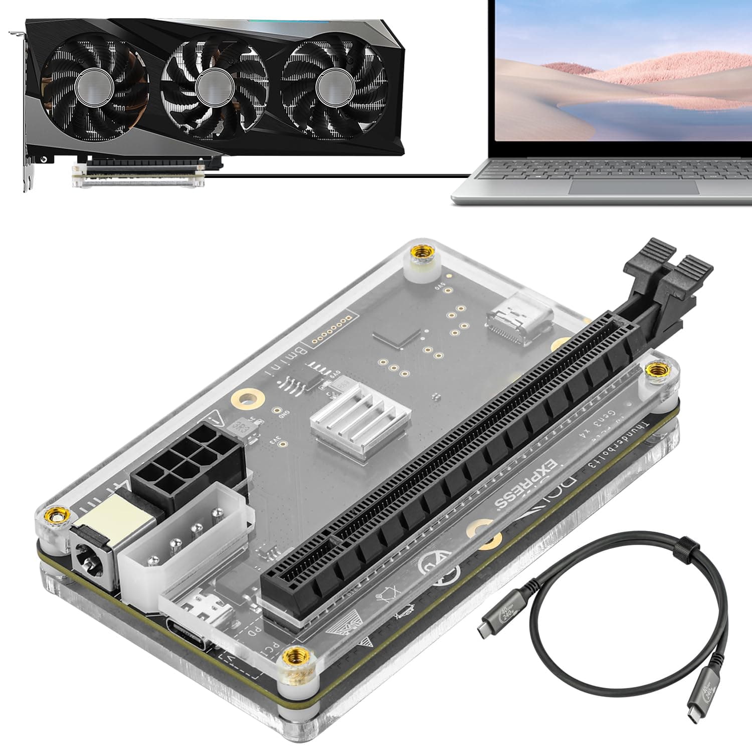 PCIE 3.0 x16 22Gbps eGPU DOCK, Thunderbolt 4 cable, compatible with external GPU Intel AMD Graphics Card for Windows Laptop Console featuring Thunderbolt 3/4 USB 4, Powered by PD/8Pin CPU/Molex/DC5521