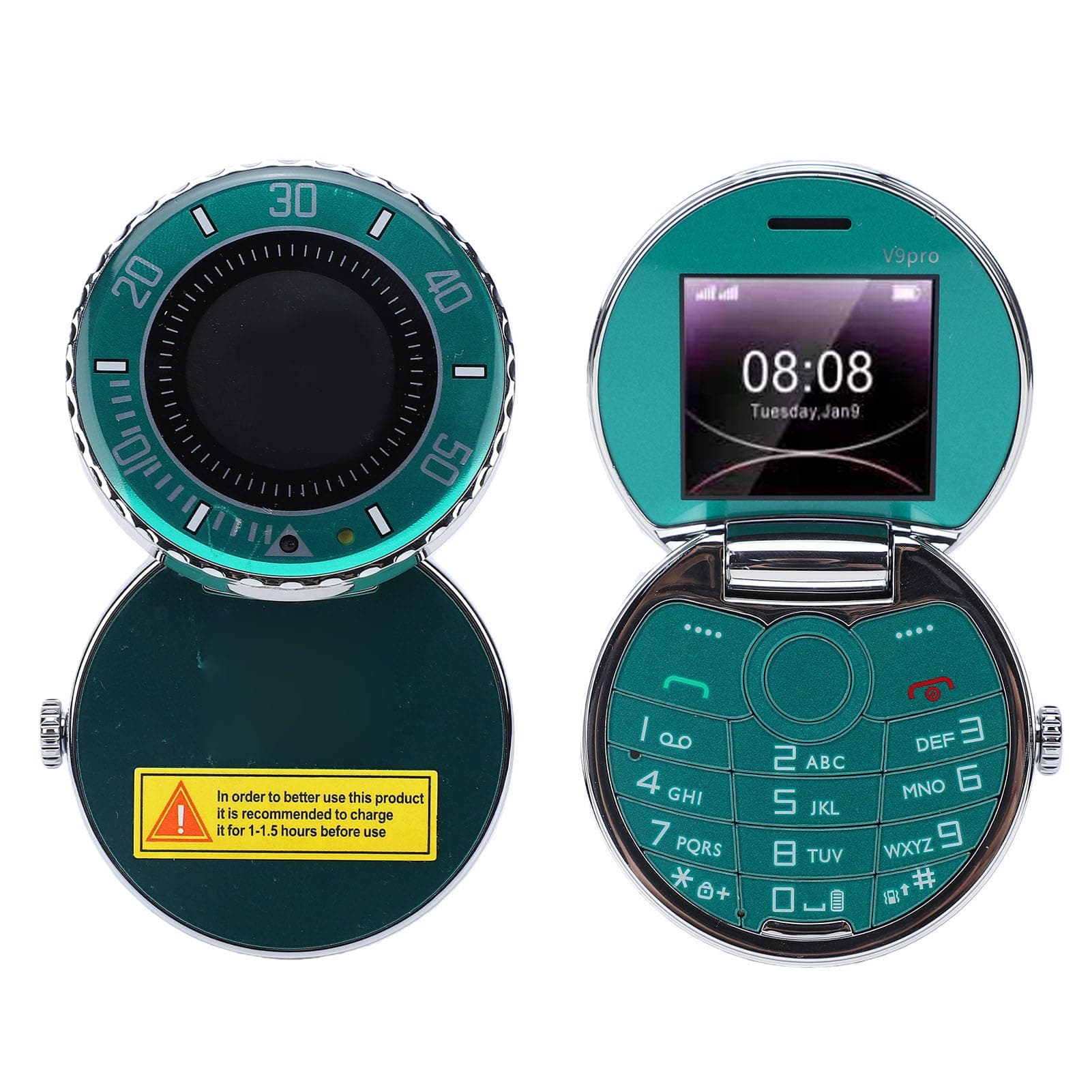 YUEHISY Flip Phone with Vintage Pocket Watch Design, Dual SIM Dual Standby Big Buttons Unlocked 2G GSM, for Seniors (Green)
