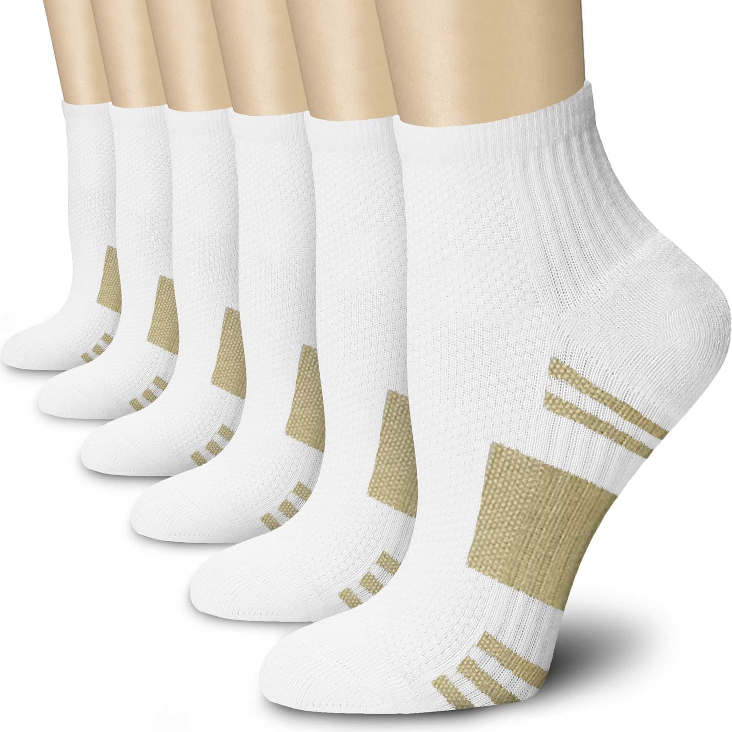 CHARMKING Compression Socks for Women & Men Circulation (3/6/7 Pairs) 15-20 mmHg is Best for Athletic Running Cycling, 12-beige White, Small-Medium