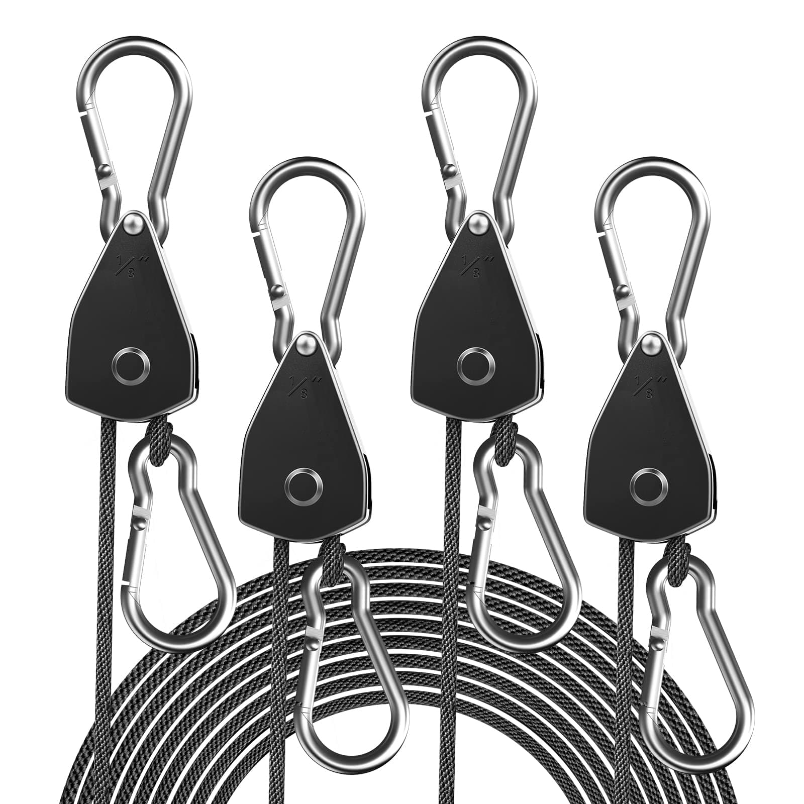 STAYGROW 4-Pack 1/8" Rope Hanger, Heavy Duty Ratchet Tie Down Strap