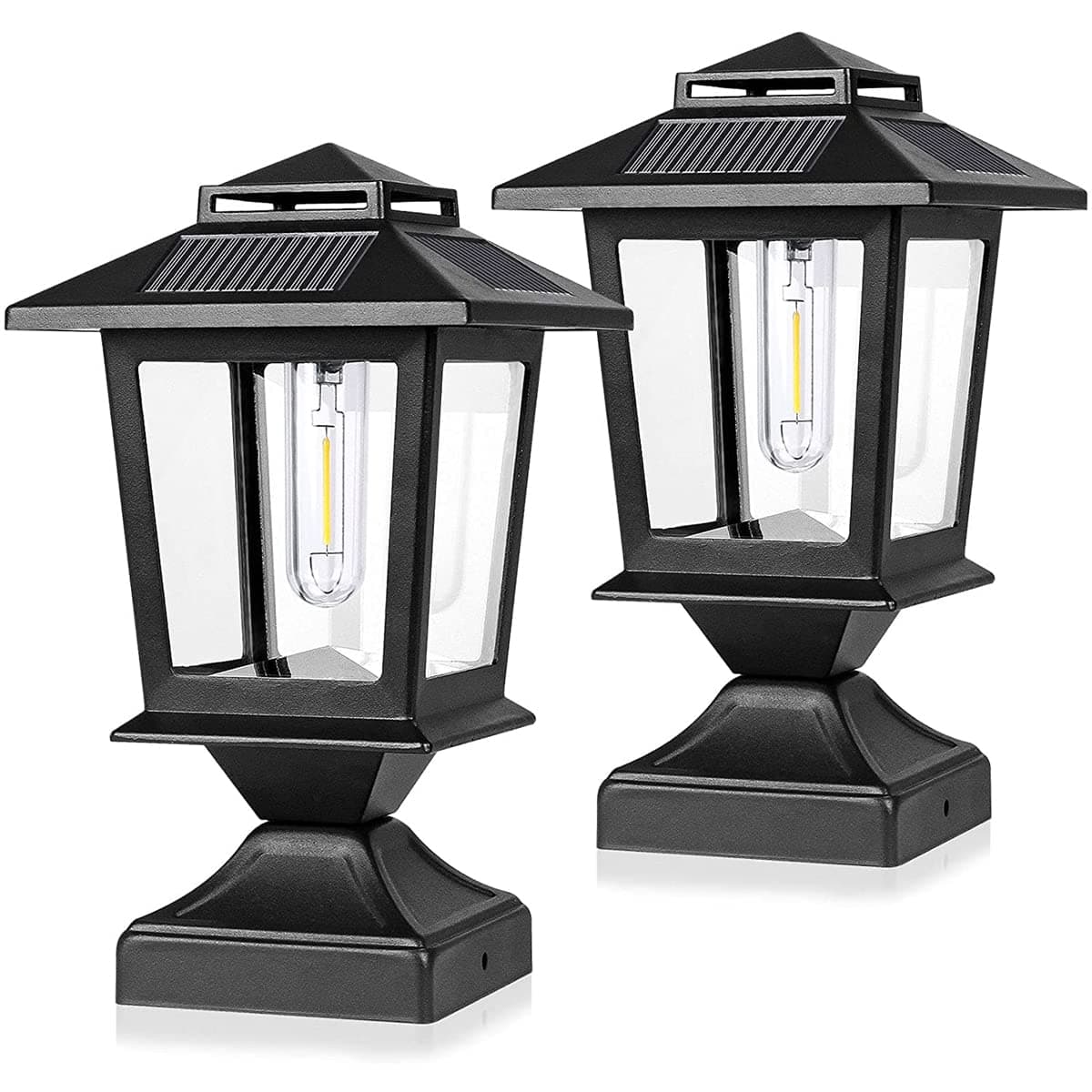 Fence Post Solar Light,Waterproof Solar Power Outdoor Light for 4X4 Wooden Posts,Metal Post Lights with Glass Shade Fit for Deck Fence Patio Decor,2pcs (2pcs)