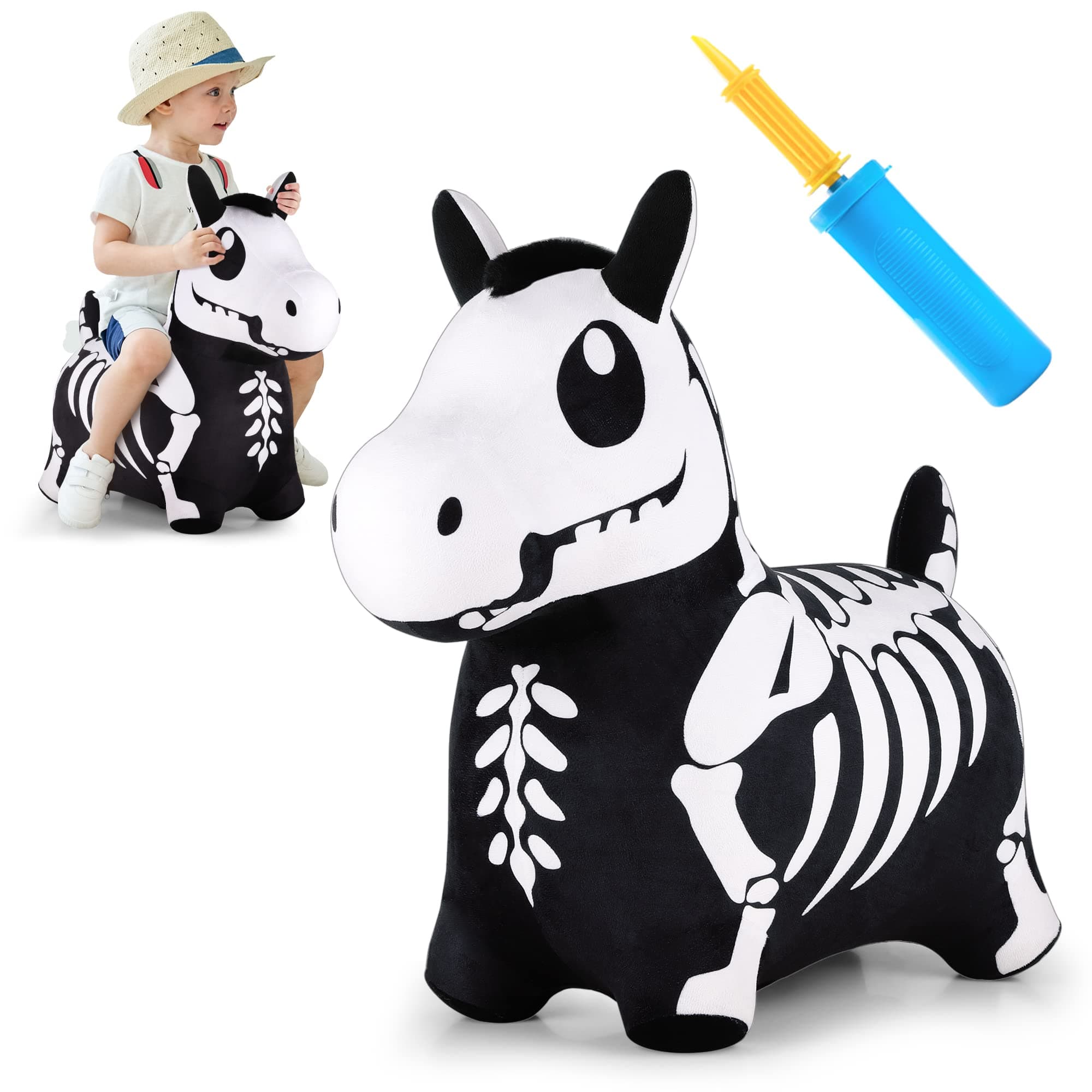 iPlay, iLearn Bouncy Pals Skeleton Hopping Horse, Toddler Bouncing Animal Toys, Inflatable Plush Hopper, Kid Outdoor Indoor Ride on Bouncer, Halloween Birthday Gift 18 Months 2 3 4 5 Year Old Boy Girl