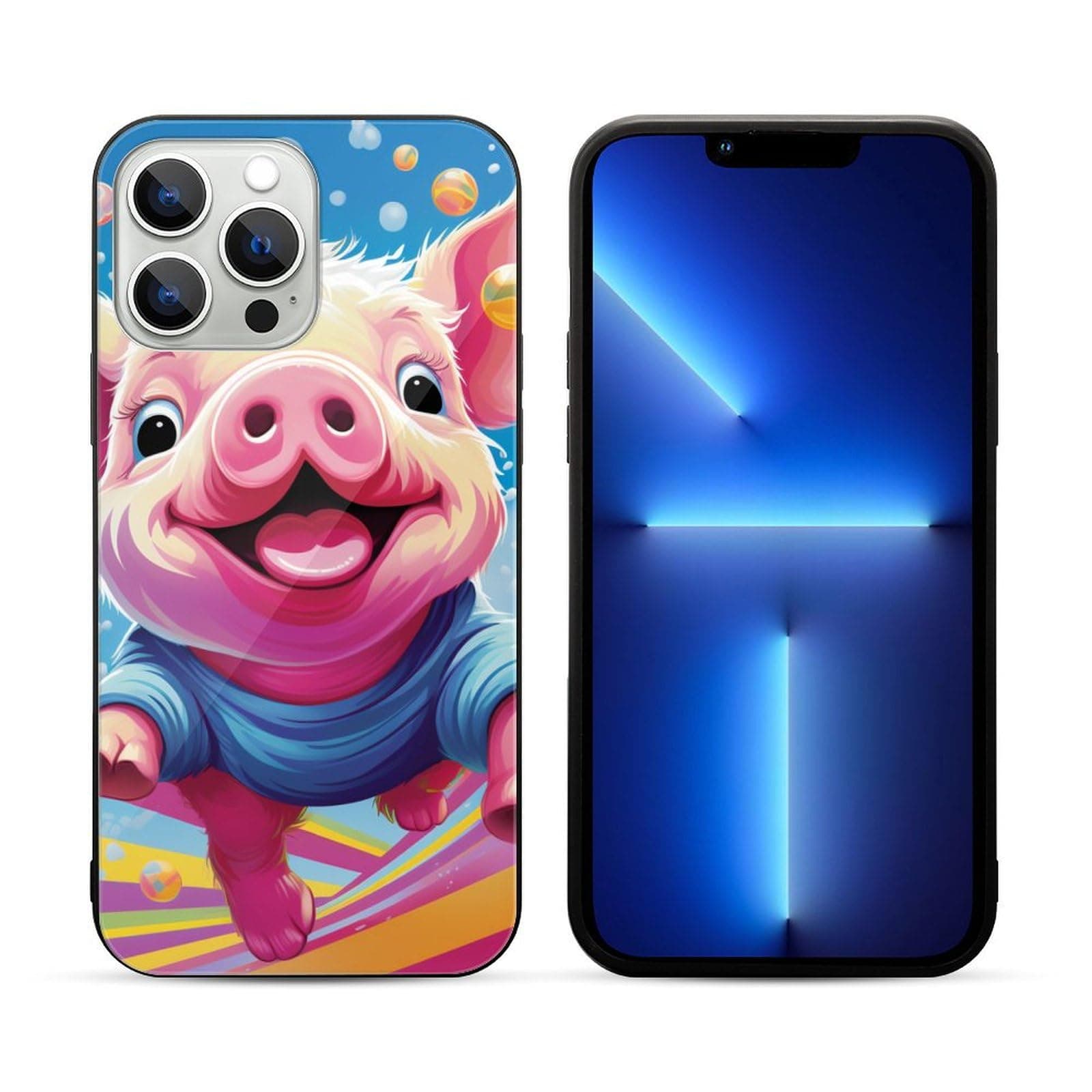 CRIVOTA for iPhone 13 Pro Case - All-New Cute Piggy Design, Glass Back + TPU Inner Shell, Bare-Hand Feel, Military-Grade Dual Protection, Cell Phone Cases for Men Women
