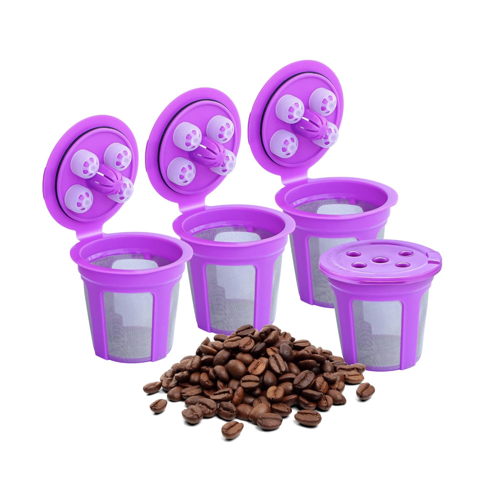 Reusable K Cups, Reusable K Cup Coffee Filter Refillable Single K Cup Refillable Pods with 5 Holes - for K Supreme/K Slim/K-Duo Gen2/K-Elite with MultiStream Technology 4 Pack (PL 4 Pack)