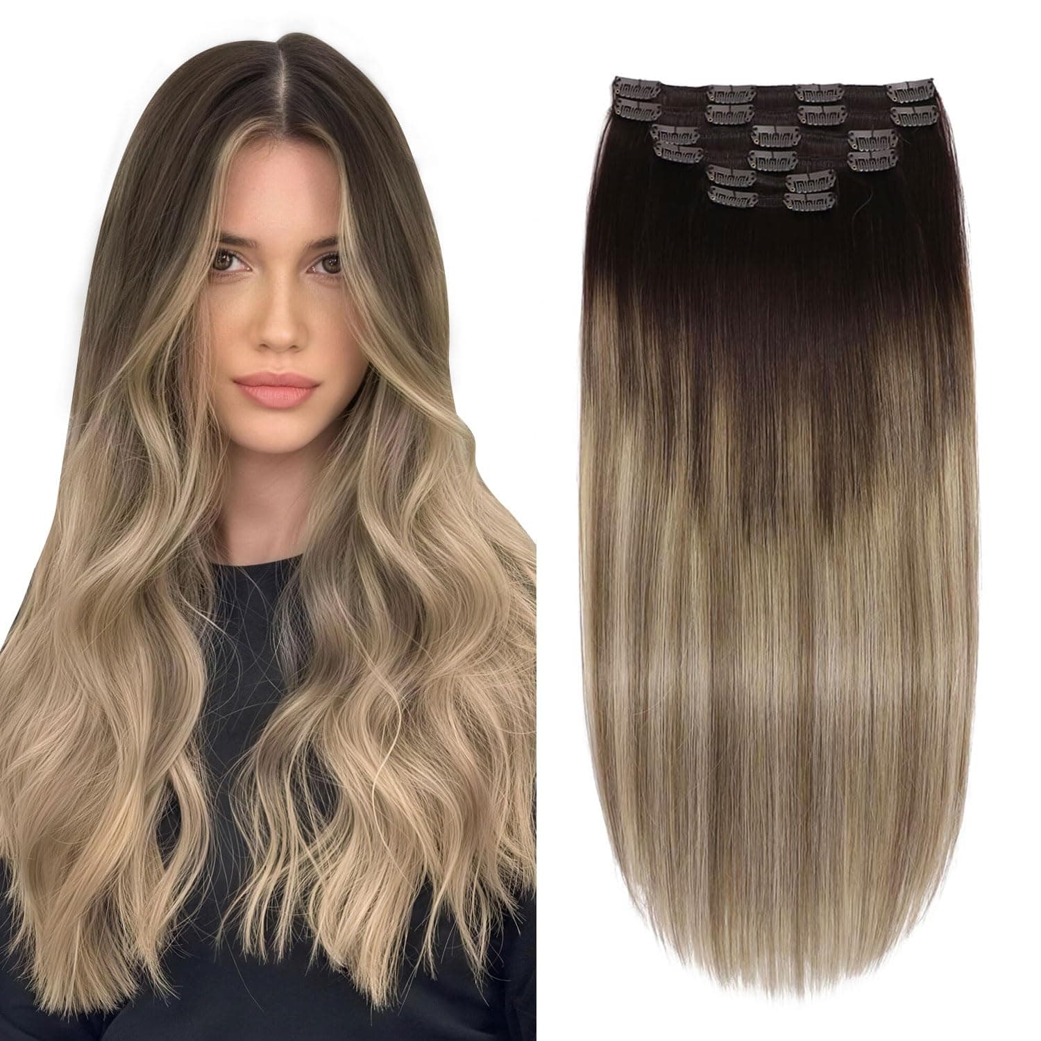 XDhair Clip In Hair Extensions Human Hair 14 Inch 100g