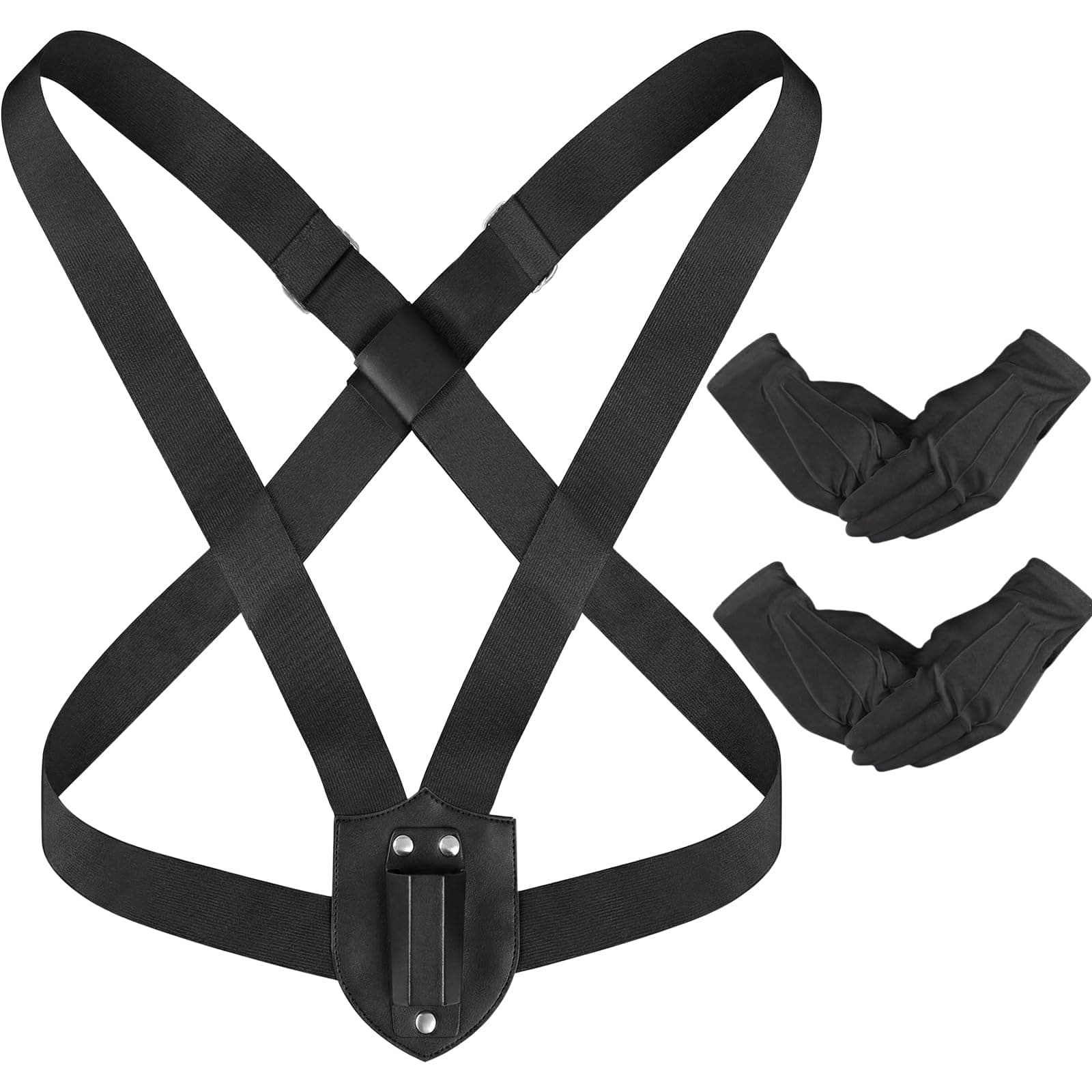 Jecery 1 Set Double Strap Honor Guard Parade Flag Carrier with 2 Pairs Black Parade Gloves Sling 1 Carrying Belt Color Guard Flag Holder Double Harness Black Pole Holder