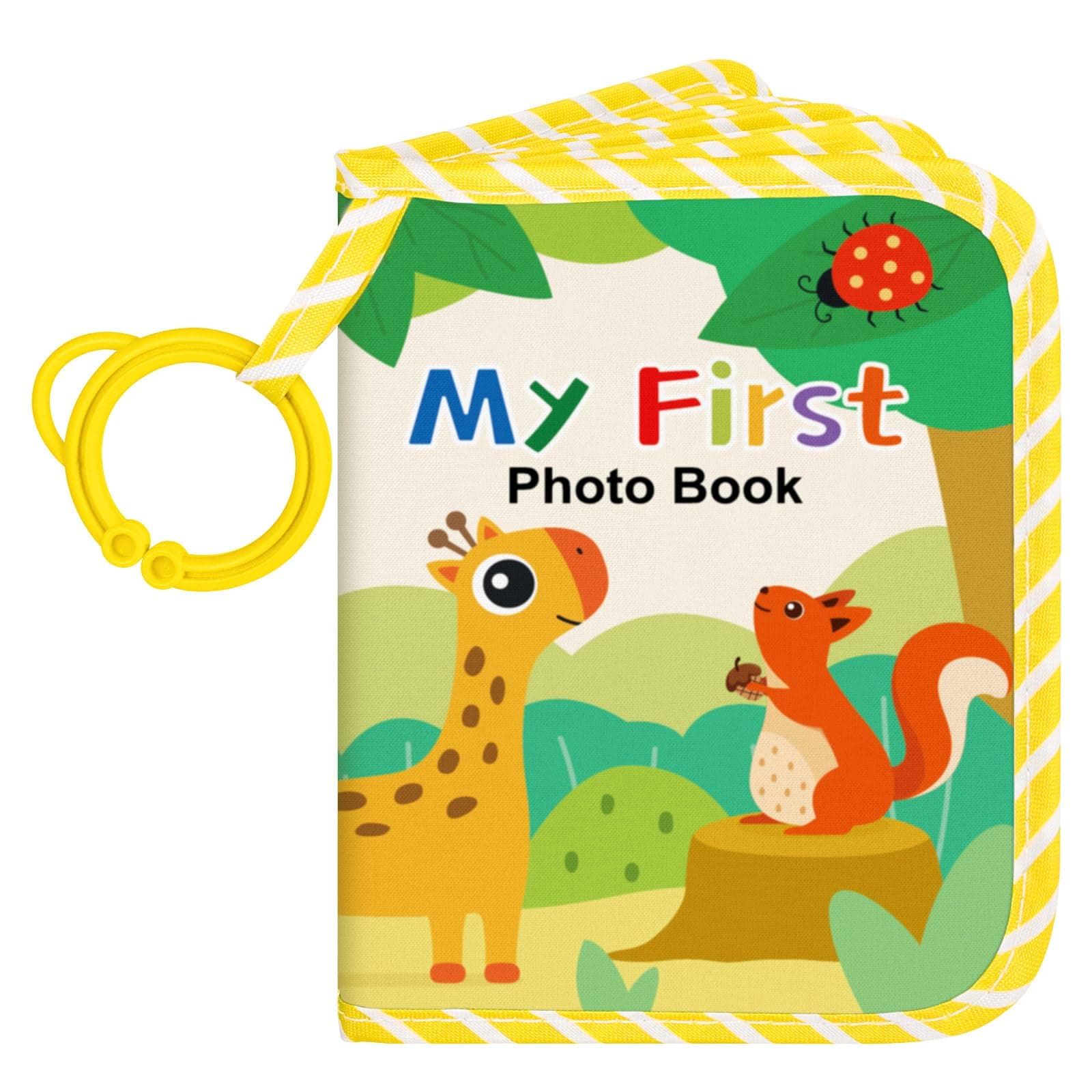 Lanpn My First Baby Photo Album Holds 17 4x6 Pictures, Soft Cloth Family Photo Book with Name Card Name Tag Stickers, Fabric Kid Memory Keepsake Gift for Baby Shower Newborn Toddler Boy Girl (Animal)