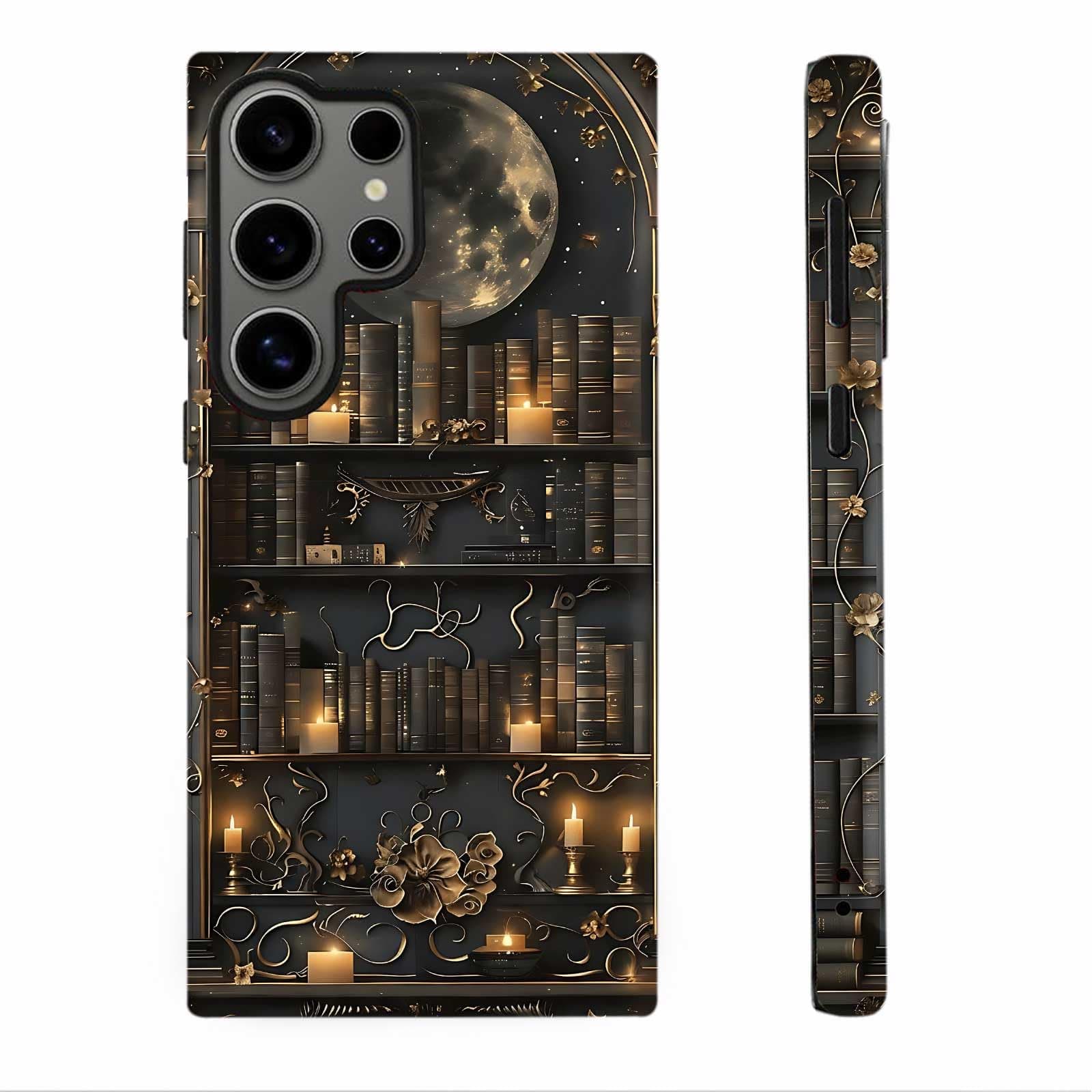 Axuimy Book Lovers Gift Cute Aesthetic Black Bookshelf Bookish Phone Case for Samsung Galaxy S25 Ultra, Shockproof Soft TPU & Hard PC Hybrid 2-Layer Protective Phone Cover for Women Kids Teen Girls