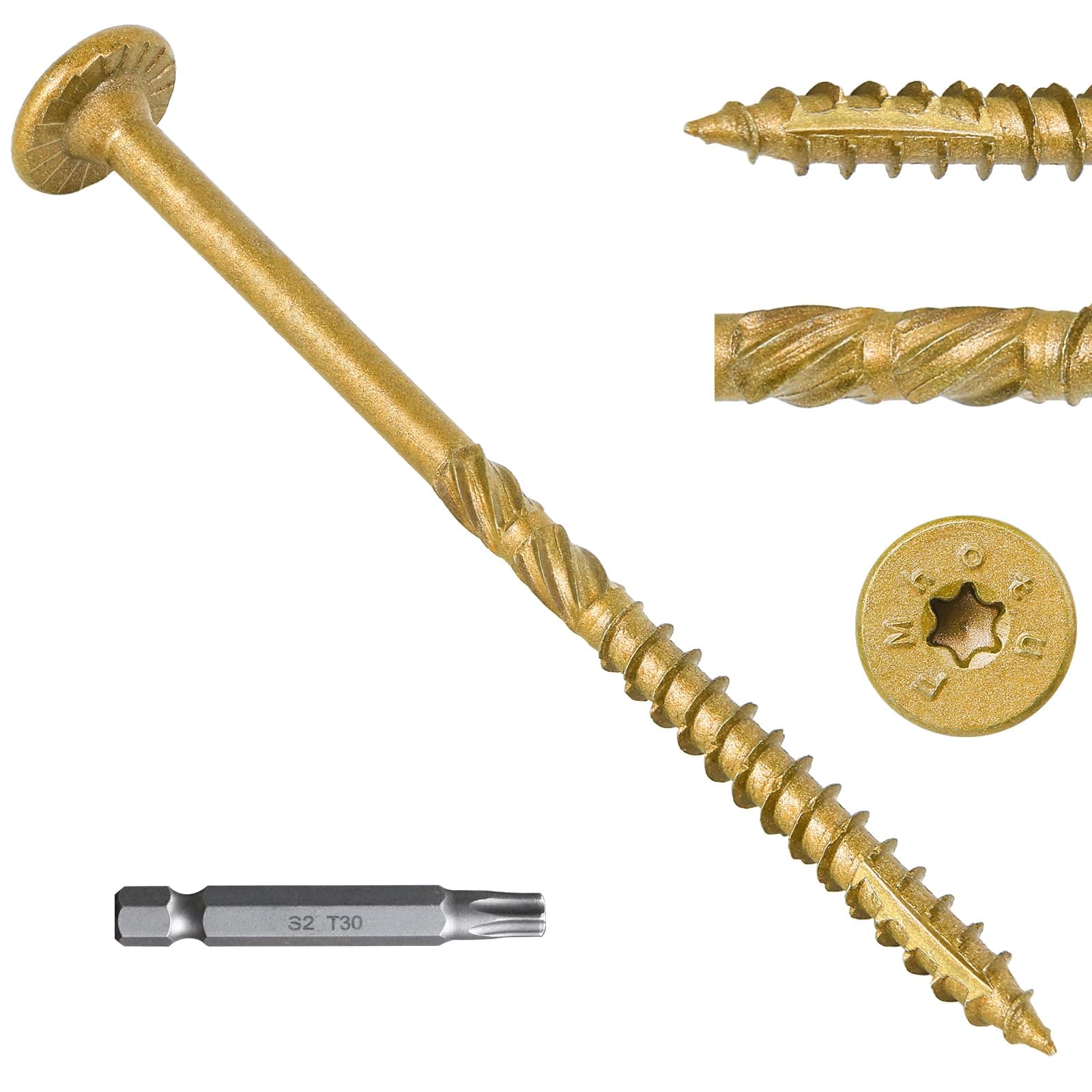 FMhotu 6 Inch Heavy-Duty Outdoor Deck Screws, 50Pcs Star Drive Decking Wood Screws, Rust Resistant Timber Screws for Timber/Log/Landscaping Wood (#14 x 6 Tan