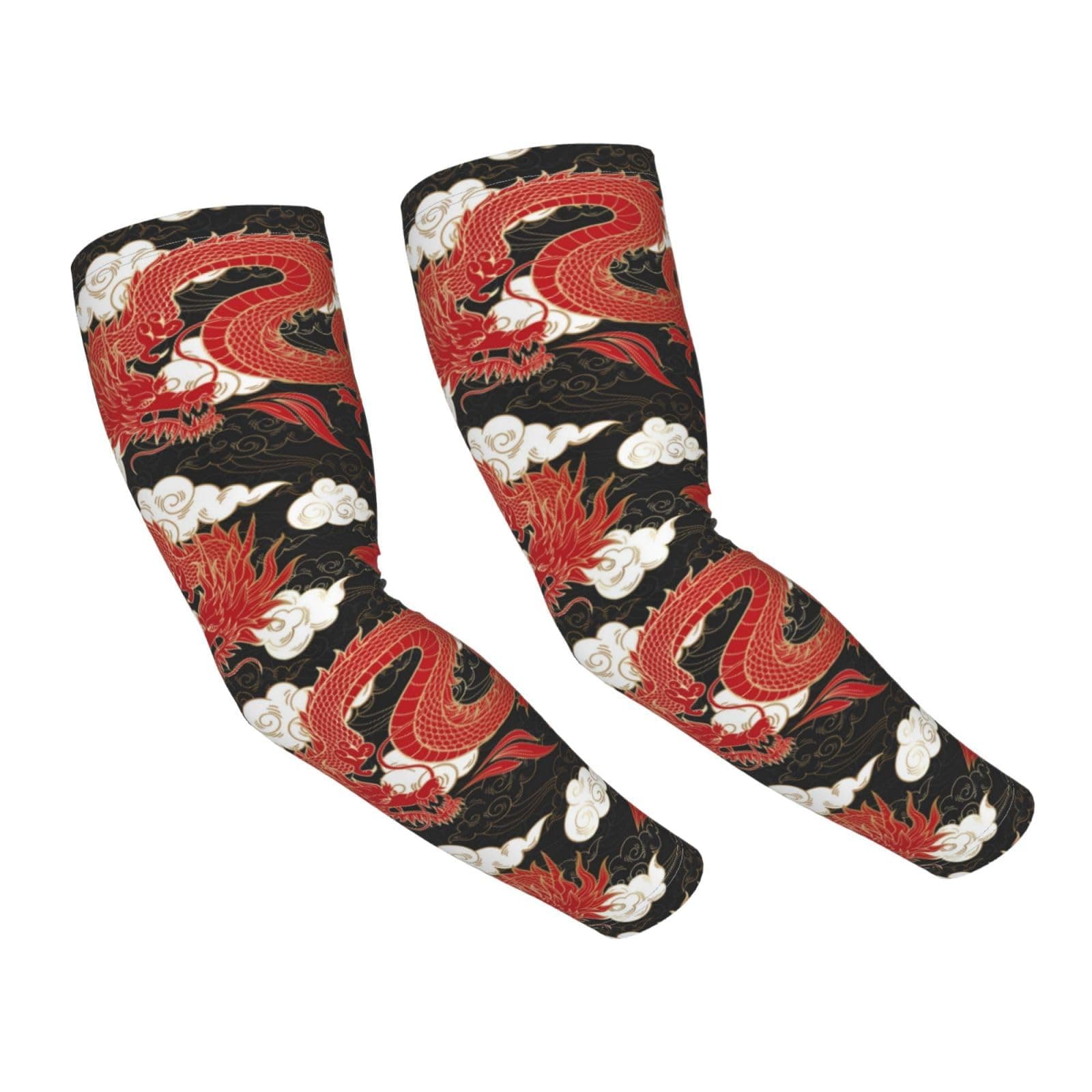 PRTYABS Red Dragon Arm Sleeves for Men Women Sun Sleeves to Cover Arms Cooling Sports Dragon Arm Sleeve Adults