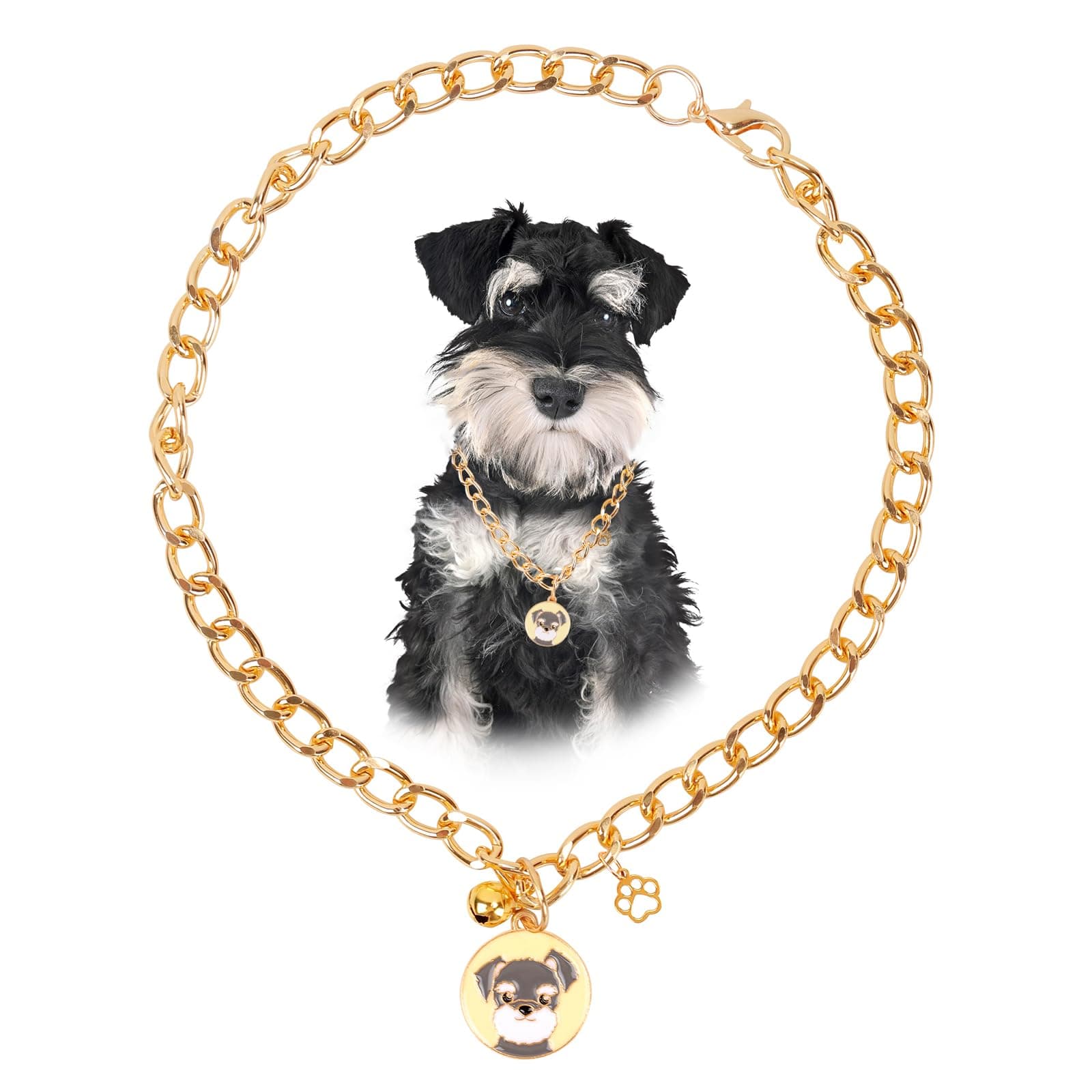 HOWWFALY Dog Collar and Cat Chain Necklace Stainless Steel Adjustable 18K Gold Heart-Shaped Necklace for Small Pets Cats Kitten Puppy (Gold, 14 inch)