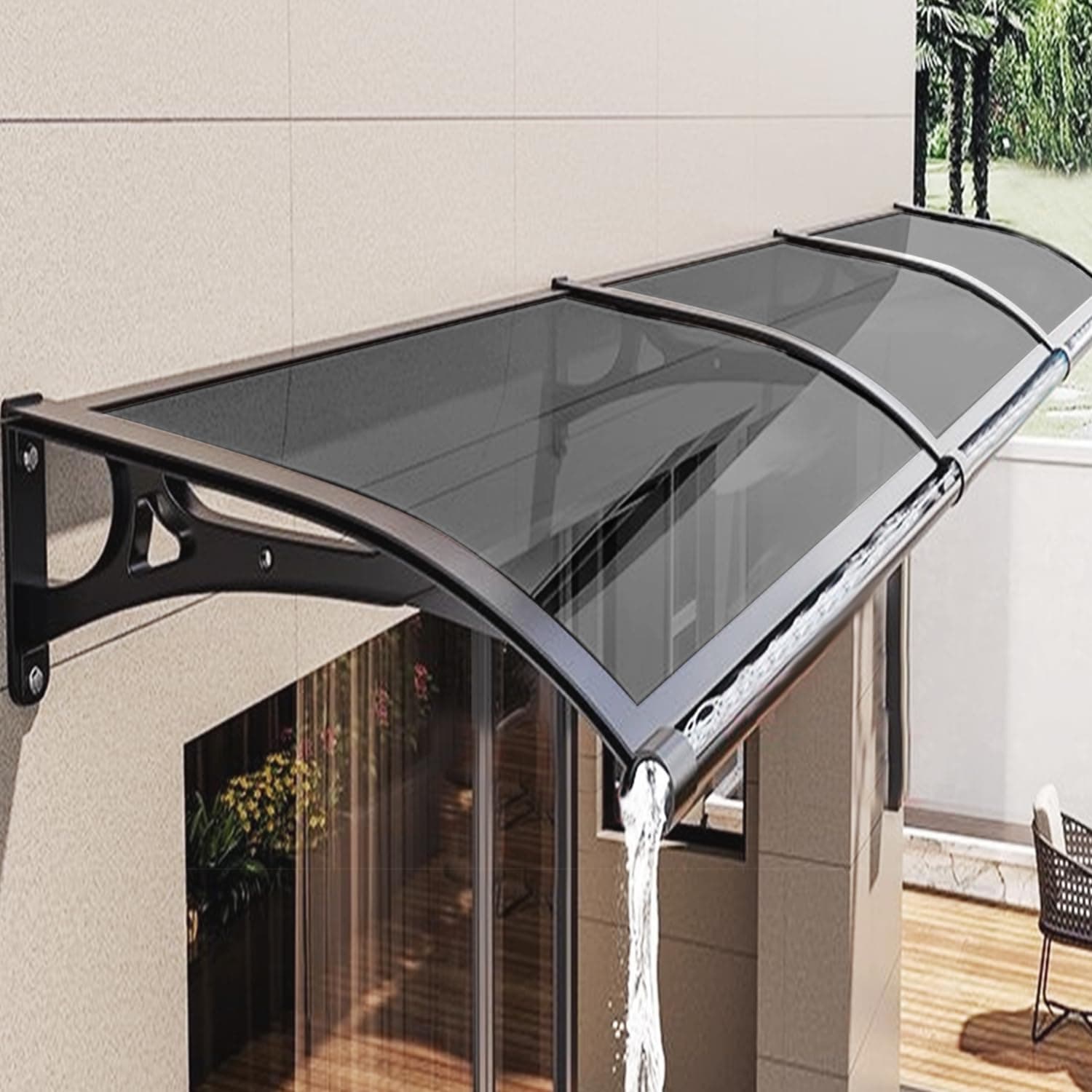 Window Awning Door Canopy, Front Door Entrance Awning, Polycarbonate Cover Patio Awnings Exterior with Aluminum Alloy Bracket, UV, Rain and Snow Protection, Easy to Install (24x79in, Grey)