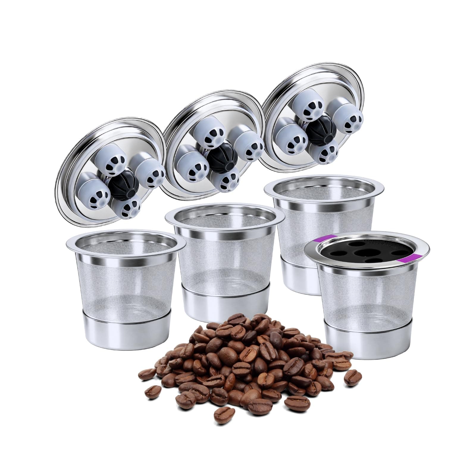 Reusable K Cups, Reusable K Cup Coffee Filter Refillable Single K Cup Refillable Pods with 5 Holes - for K Supreme/K Slim/K-Duo Gen2/K-Elite with MultiStream Technology 4 Pack (4 Pack)