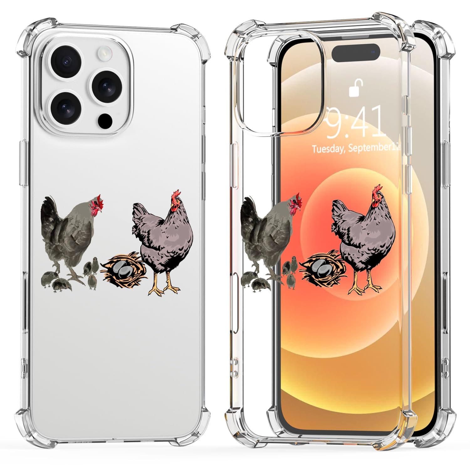 LuGeKe Cute Chicken Phone Case for iPhone 12 Mini, Kawaii Animals Soft TPU Flexible Full-Body Airbag Shockproof Protection Phone Cover for Women Girls