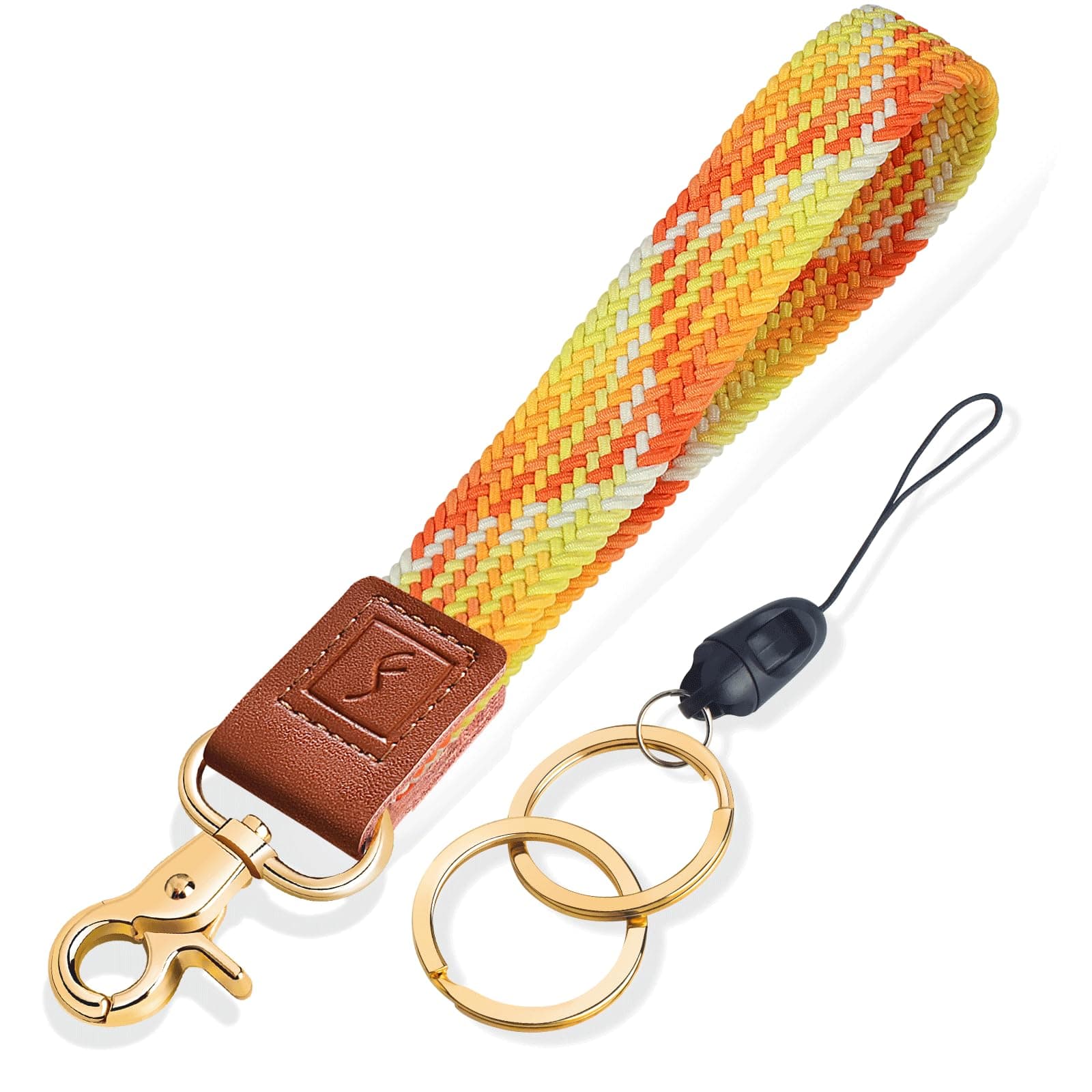 Fishent Stretchy Wristlet Keychain,Braided Cute Wrist Lanyards for Keys, Key Chain Holder for Women Men, Wrist Strap Keychain for Car Keys Phone Camera Wallet ID Badges Card (Gradient Orange)