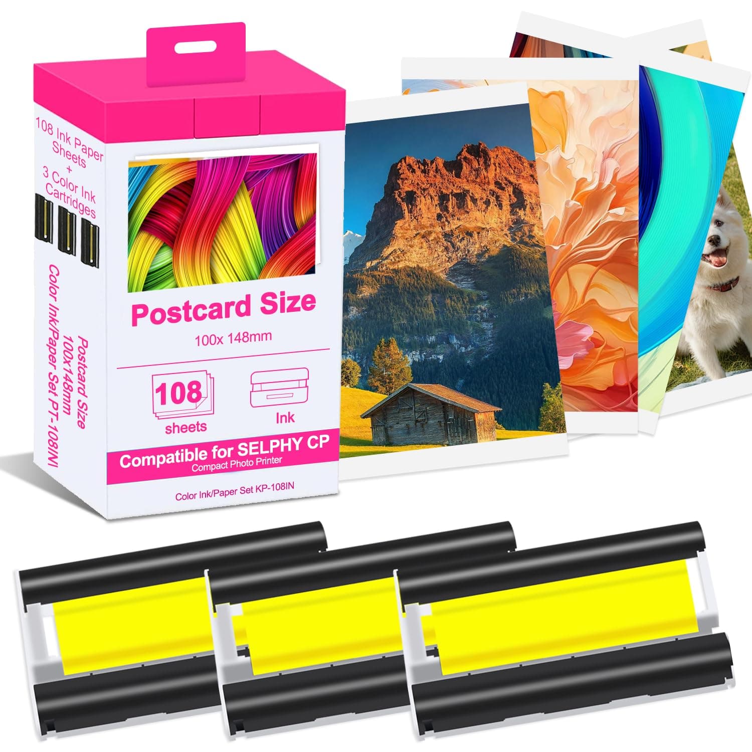 Compatible for Canon Selphy CP1500 Set 108 Paper+3 Ink Cartridges