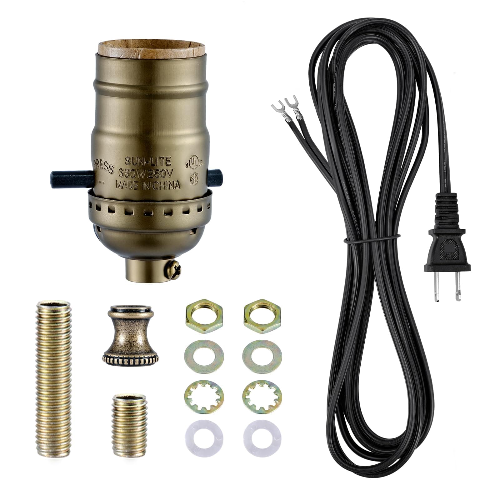 Kit de recableado de lámpara, kit de reemplazo de enchufe de lámpara, enchufe de luz de latón antiguo con juego de cable eléctrico a juego, kit de fabricación de lámpara de bricolaje con todo el