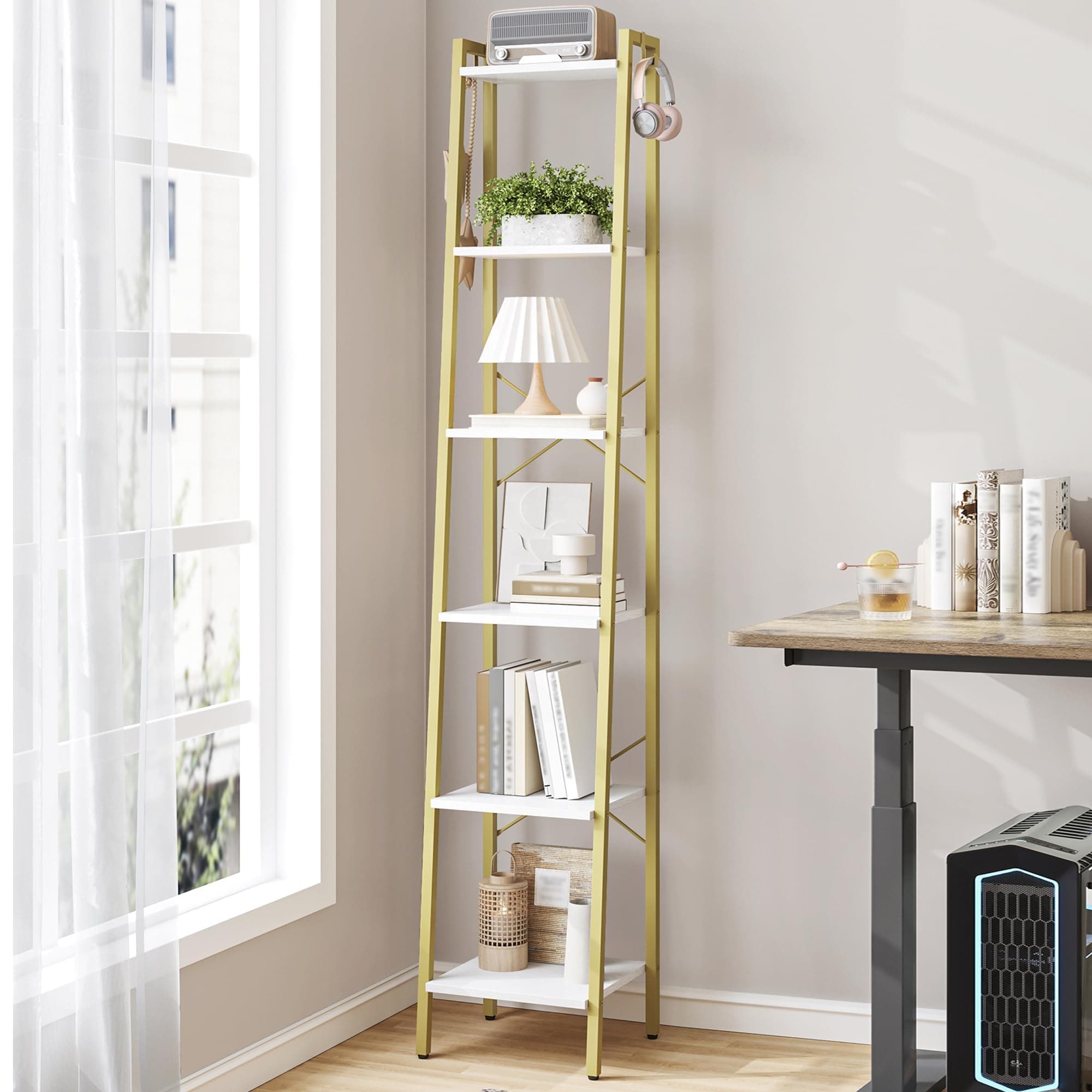 Hzuaneri Ladder Shelf,Bookshelf Bookcase,Freestanding Corner Storage Shelve