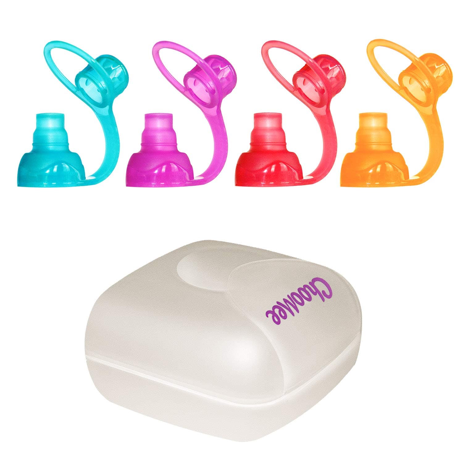 ChooMee SoftSip Baby Food Pouch Top + Travel Case | White | Red Purple Orange Aqua