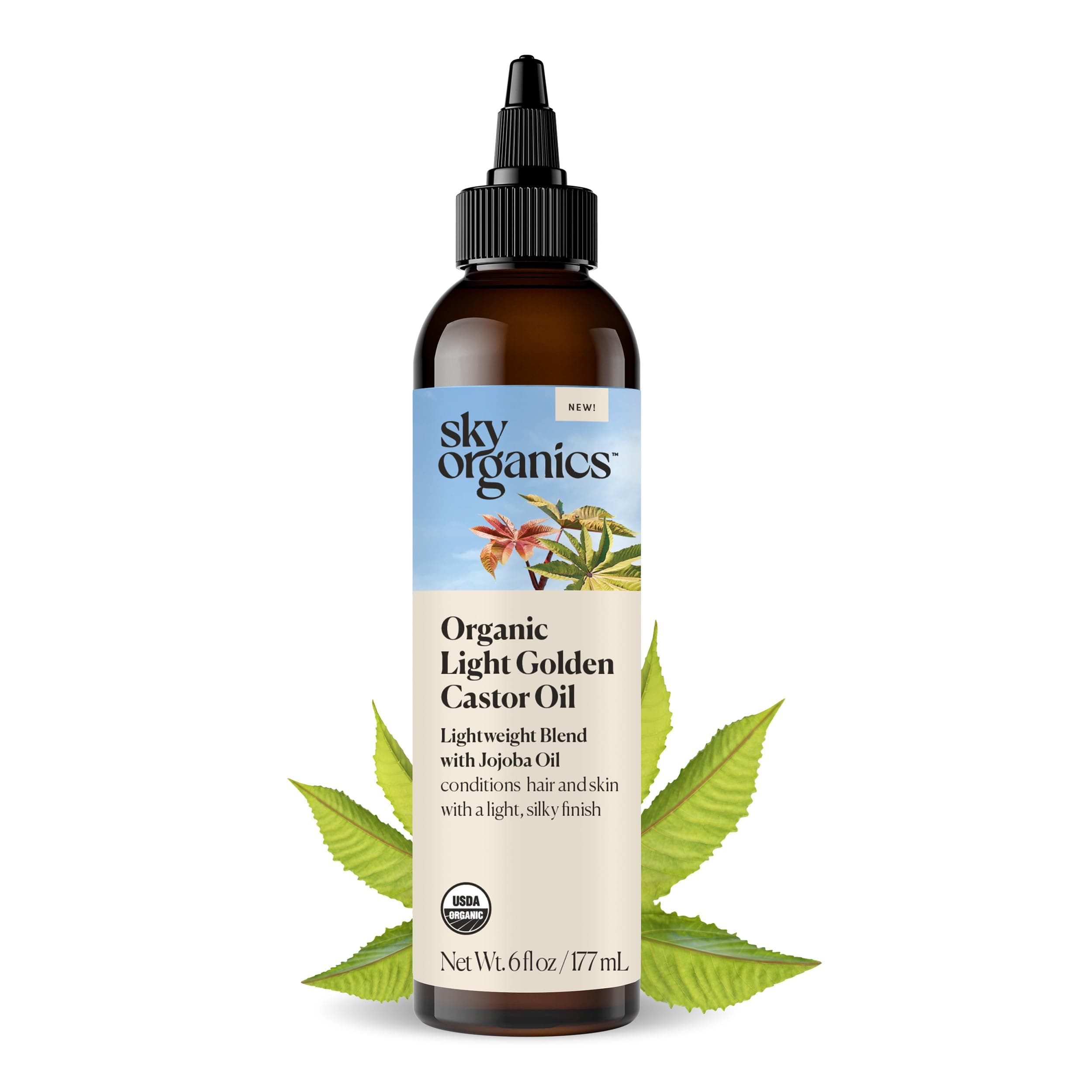 Sky Organics Organic Light Golden Castor Oil 6 fl oz. Hair, Skin, Scalp Oil