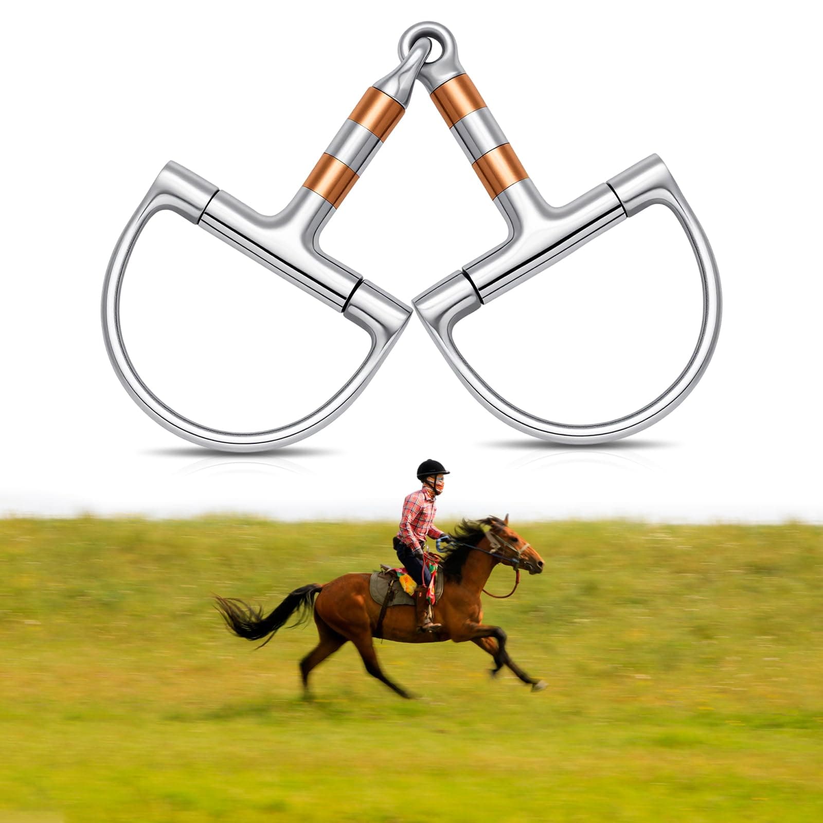 Otoolling 5 Inch Stainless Steel Ring Snaffle Bit Snaffle Mouth Gentle Horse Bit with Copper Roller for Training, Western & English Riding