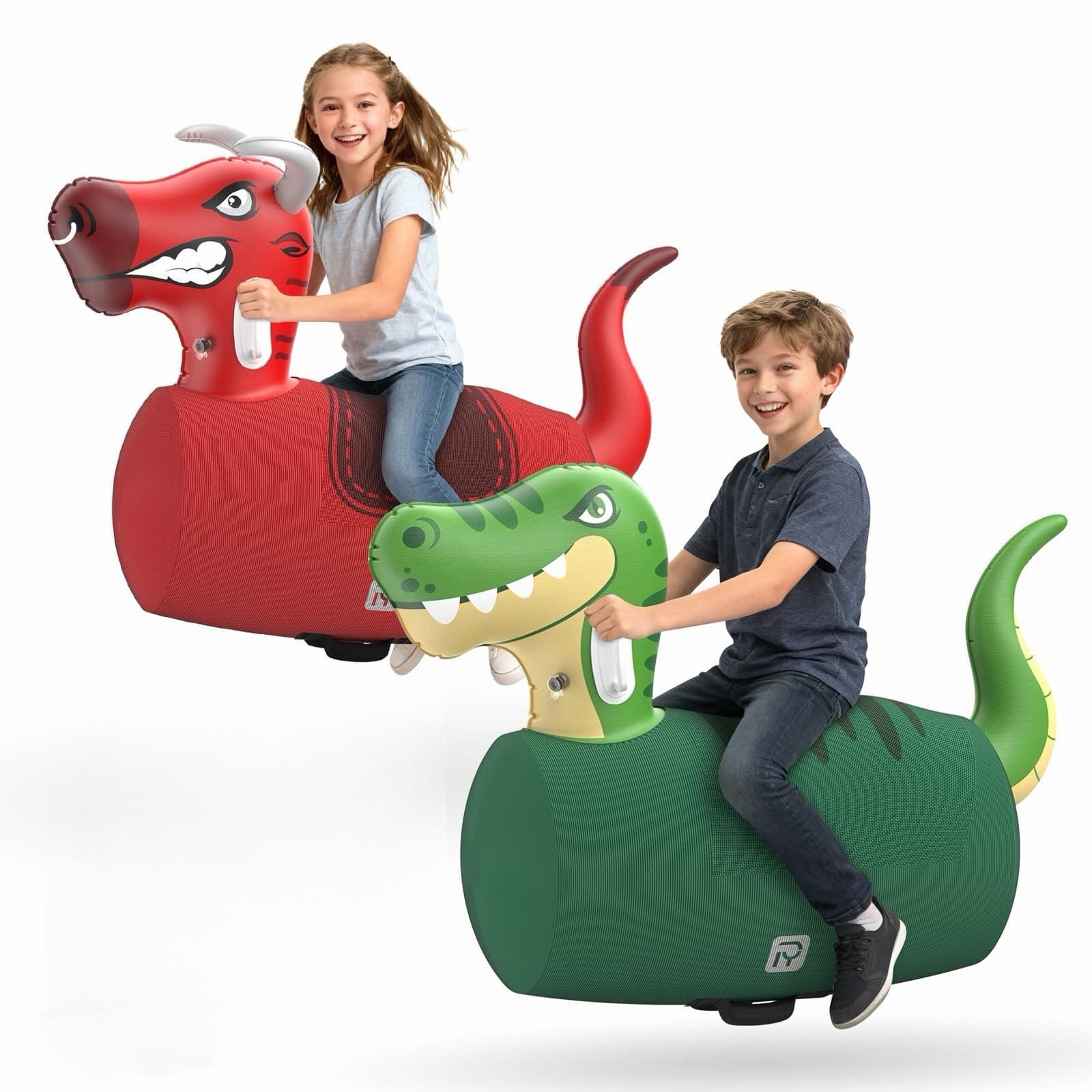 POVRYE 2 PCS Inflatable Bouncy Dinosaur Bull Hopper Toys, Giant Ride on Jumping Animals Outdoor Play Toys, 220 lbs Capacity, Indoor Bouncers for Kids Ages 5+, Fun Gift for Boys Girls